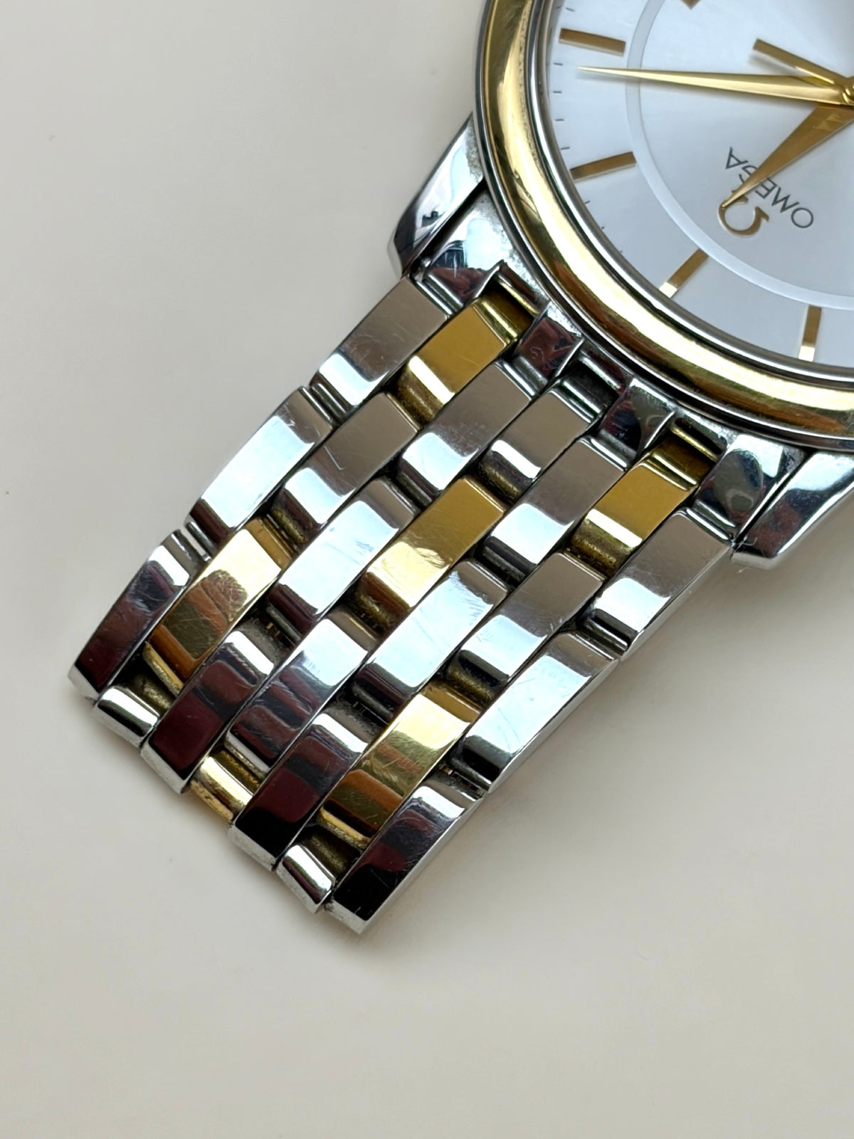 Omega stainless steel yellow gold de ville prestige date watch