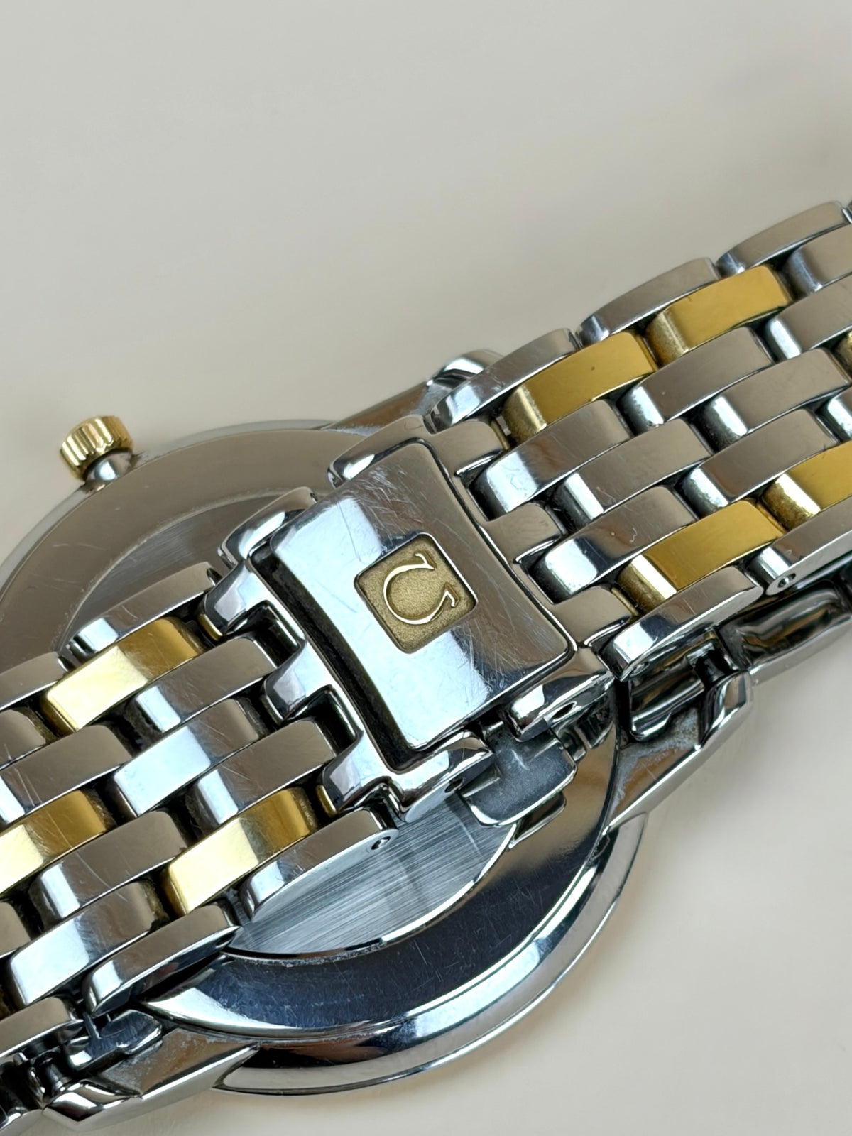 Omega stainless steel yellow gold de ville prestige date watch