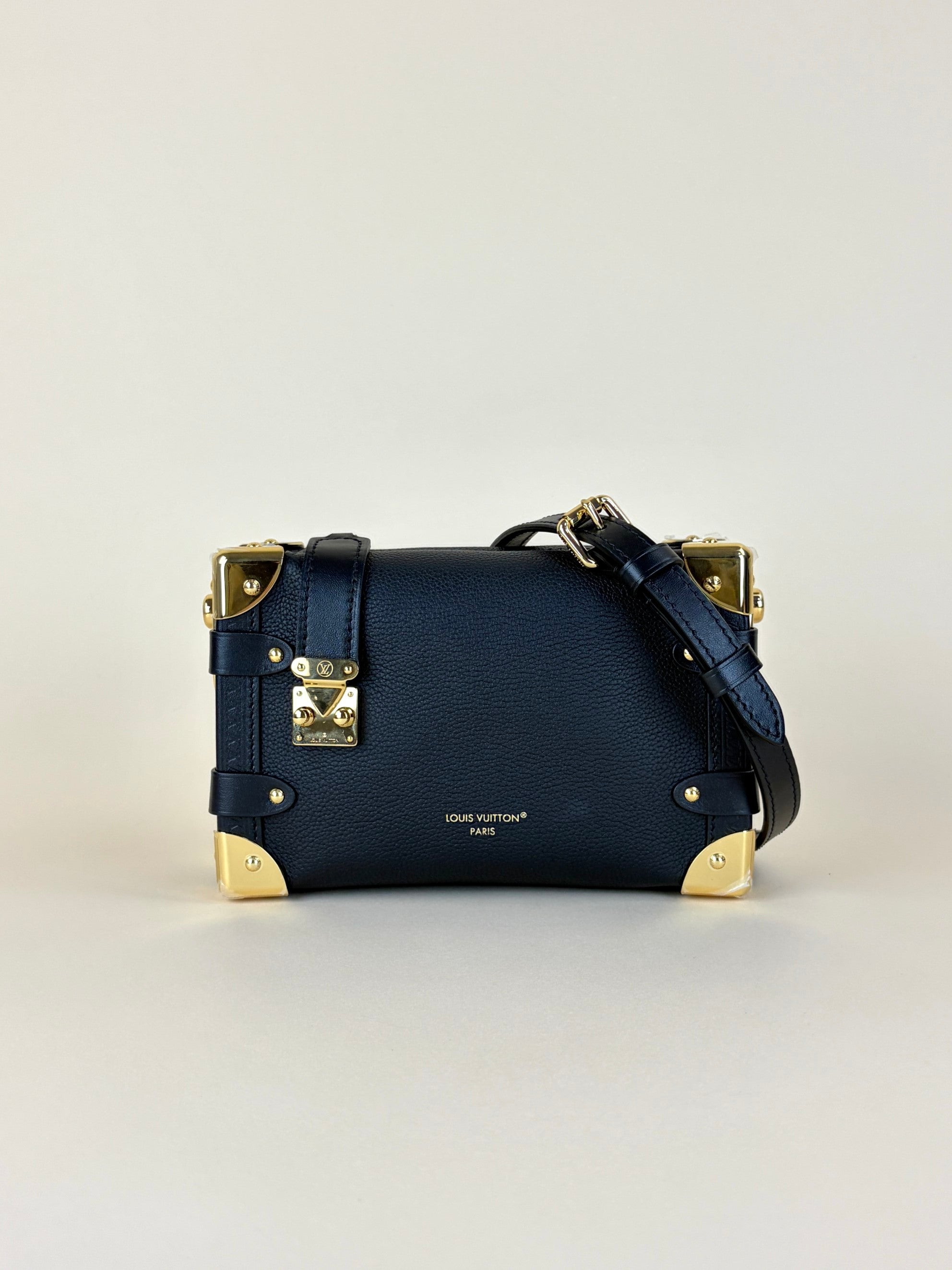louis Vuitton black grained calfskin side trunk pm handle bag