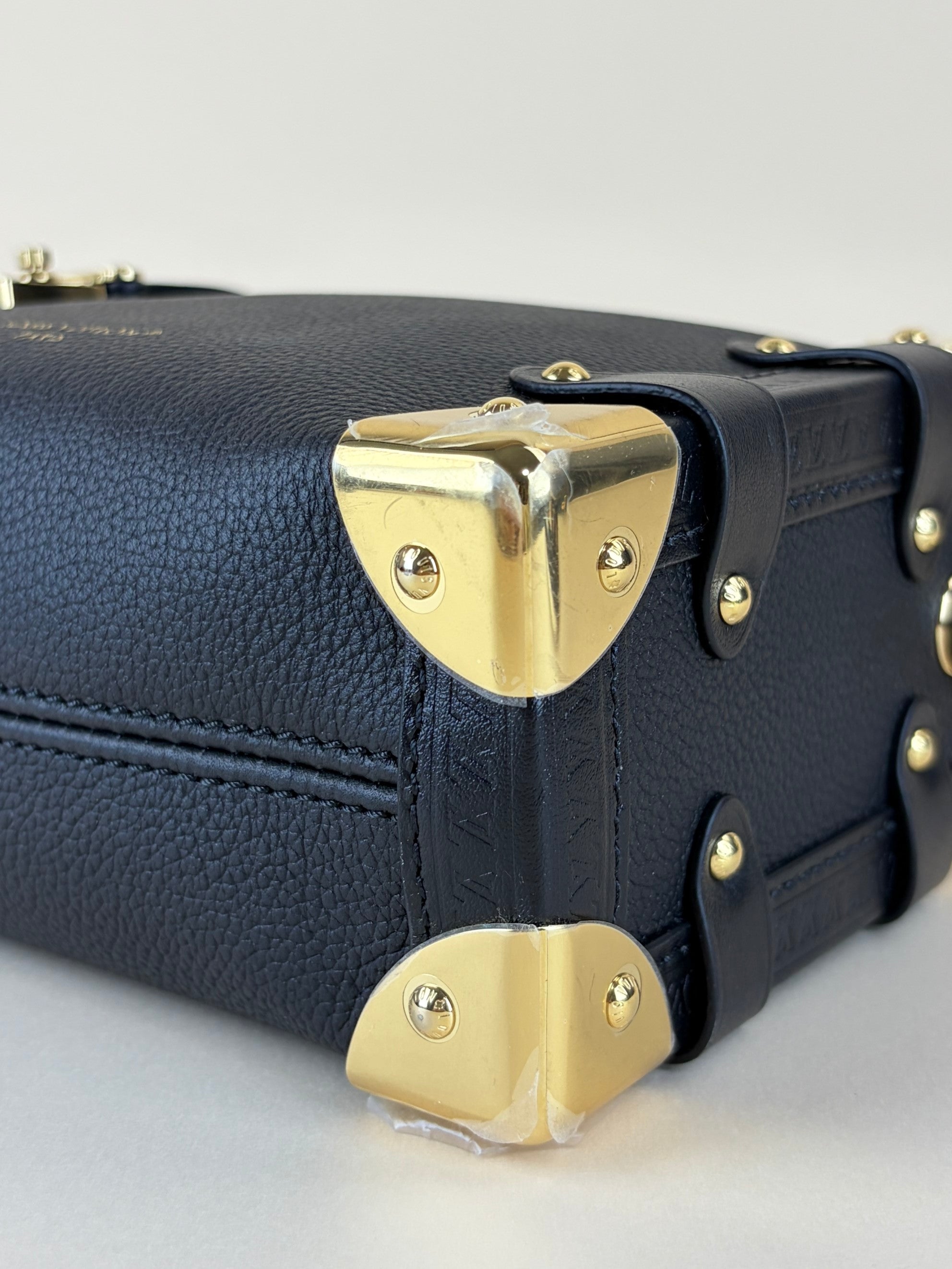 louis Vuitton black grained calfskin side trunk pm handle bag