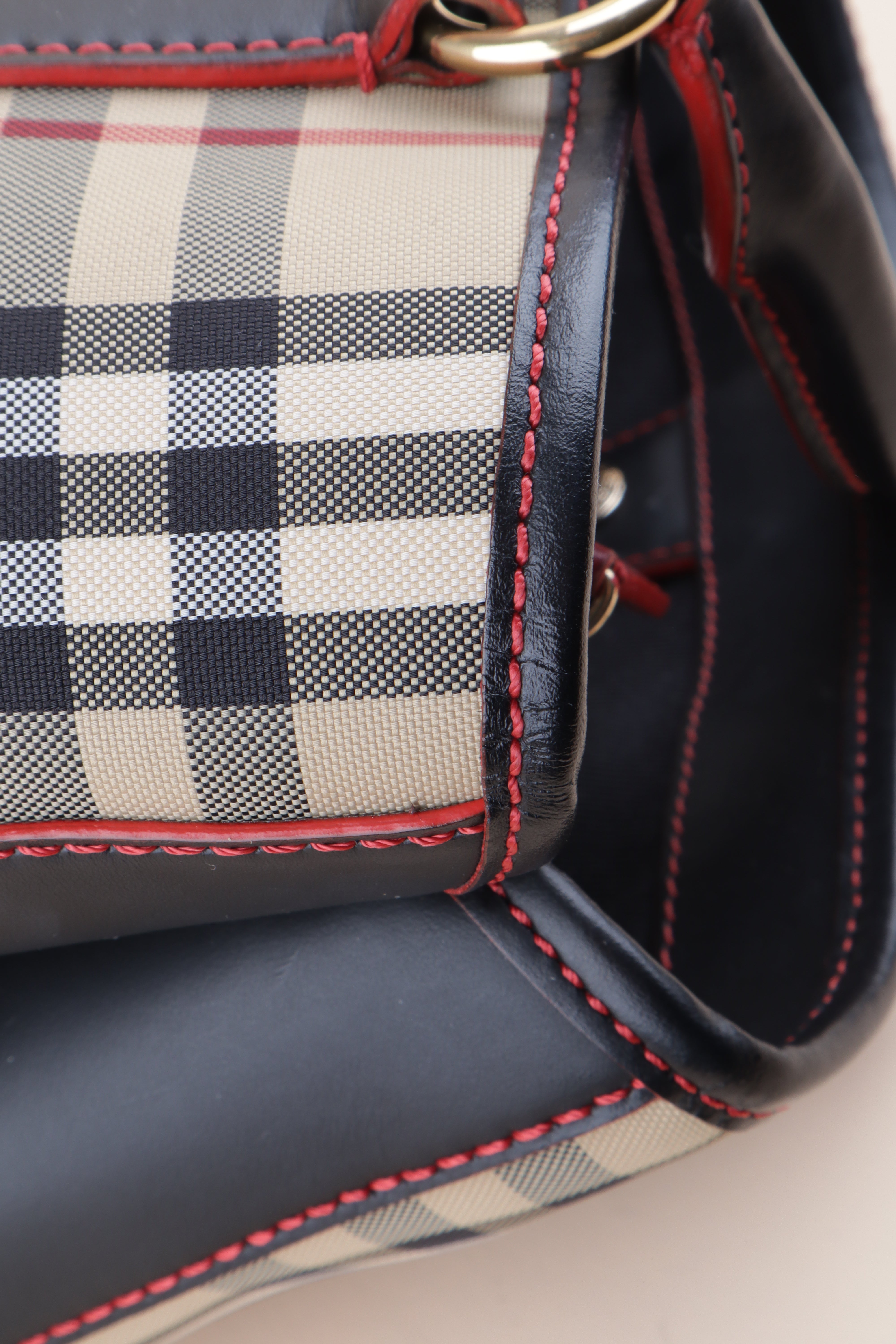 Burberry Bicolor Ballingdon Contrast Stitch Medium Top Handle Bag