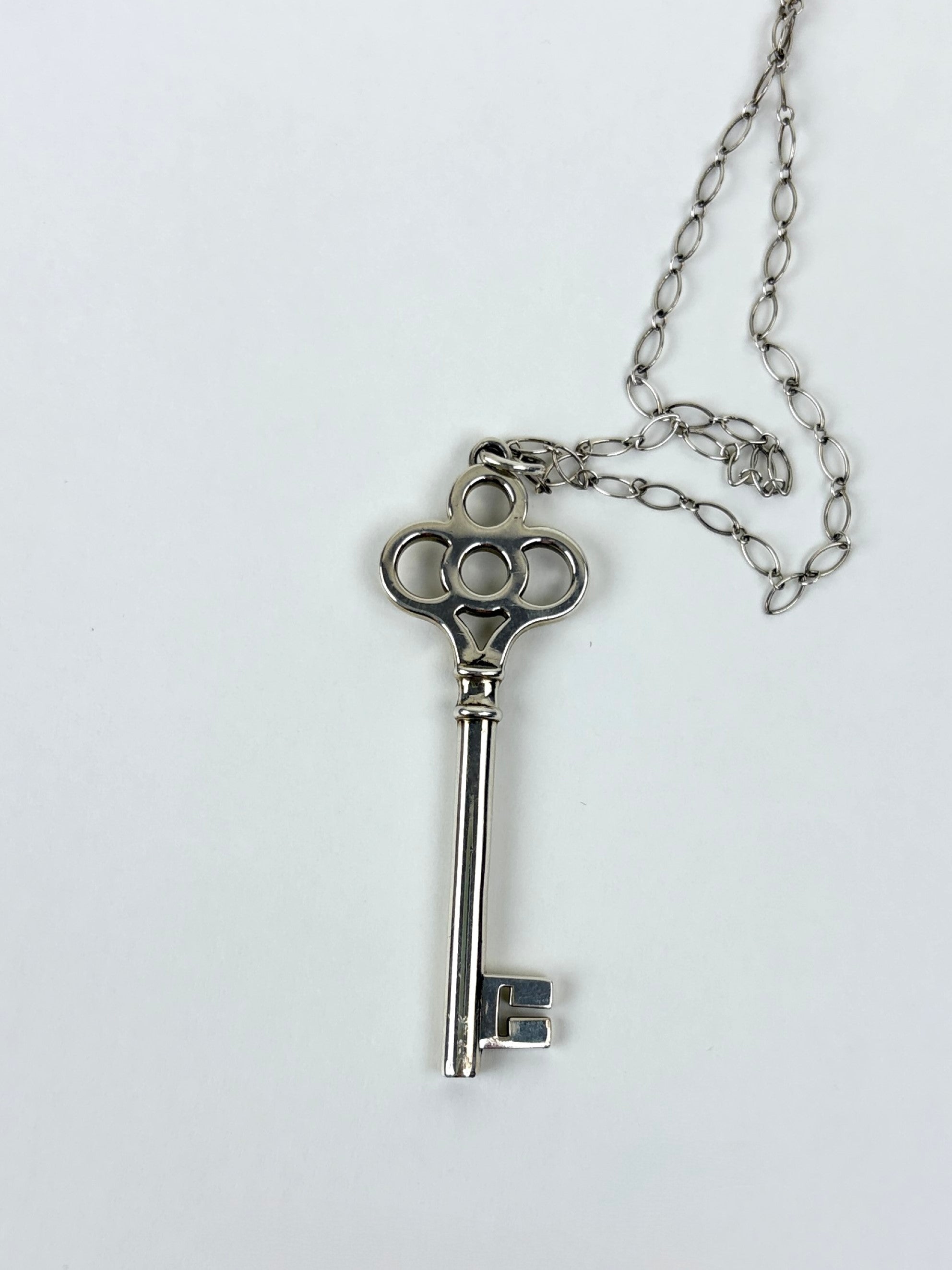Tiffany & Co. Sterling Silver crow large key pendant necklace