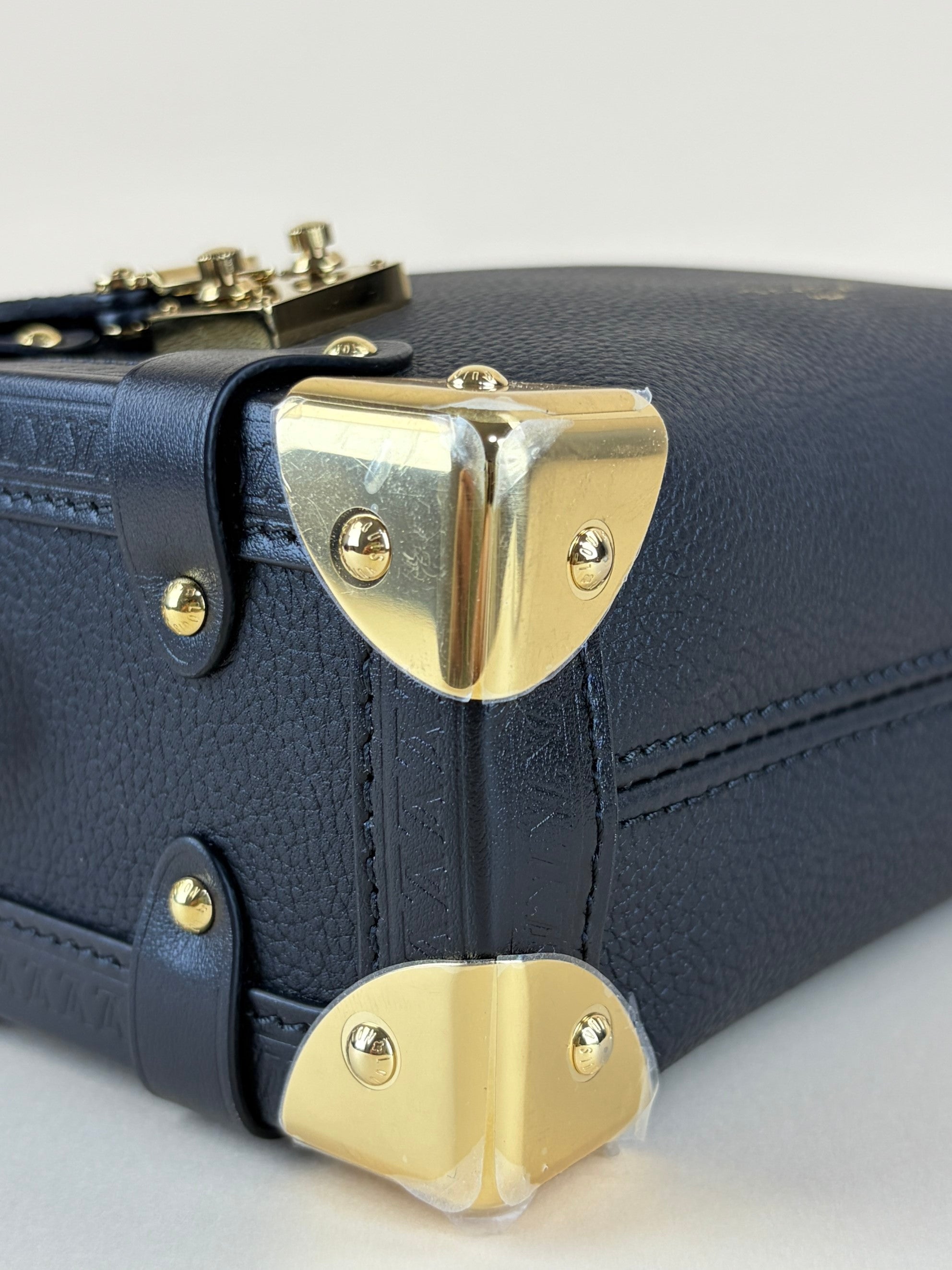 louis Vuitton black grained calfskin side trunk pm handle bag