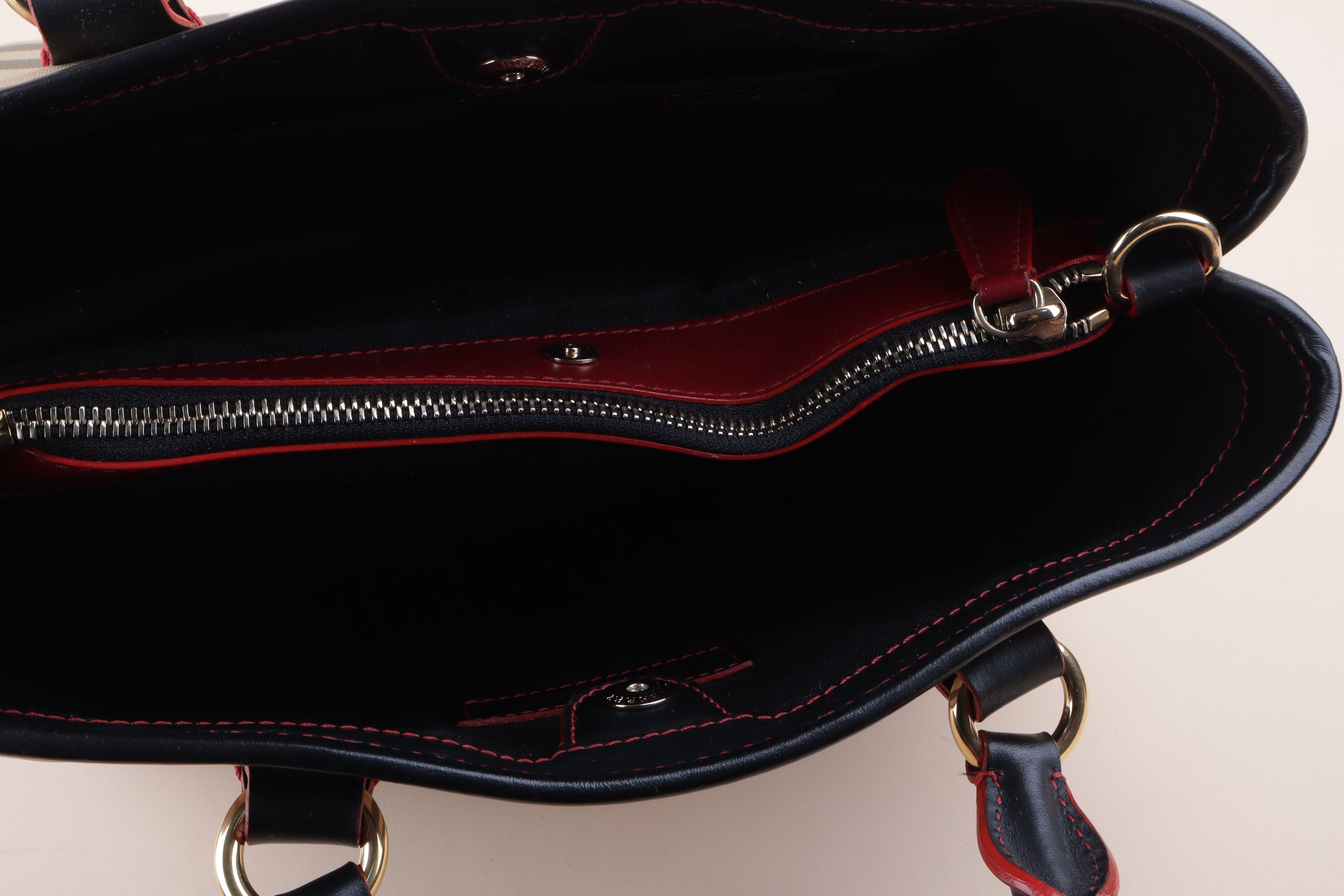 Burberry Bicolor Ballingdon Contrast Stitch Medium Top Handle Bag