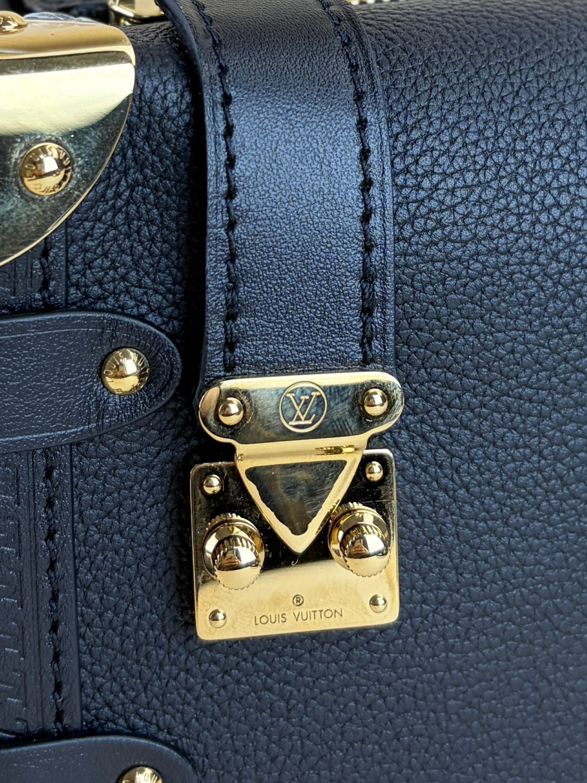 louis Vuitton black grained calfskin side trunk pm handle bag
