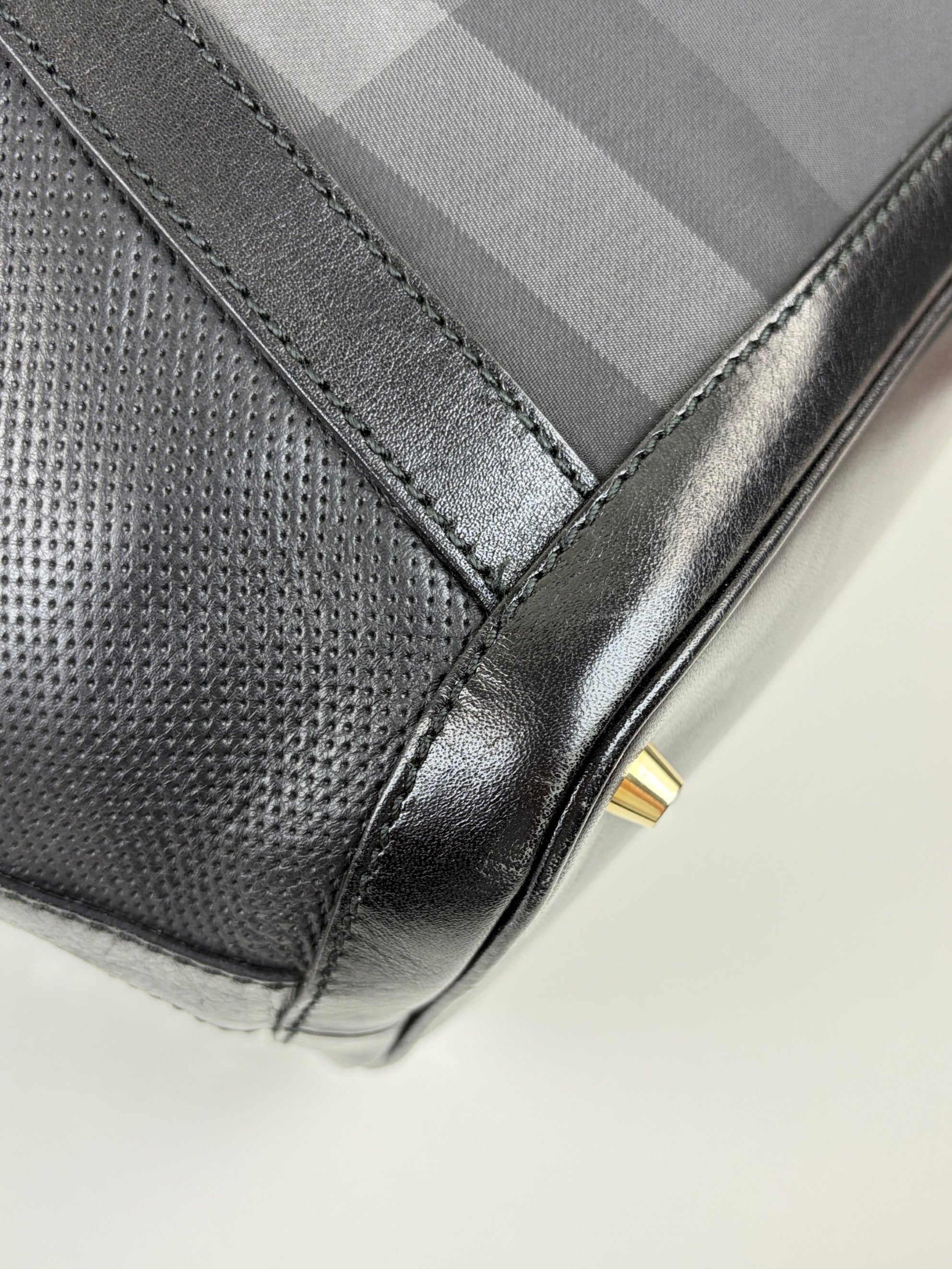 Burberry black perforated city leather dark charcoal check medium Ellers bag