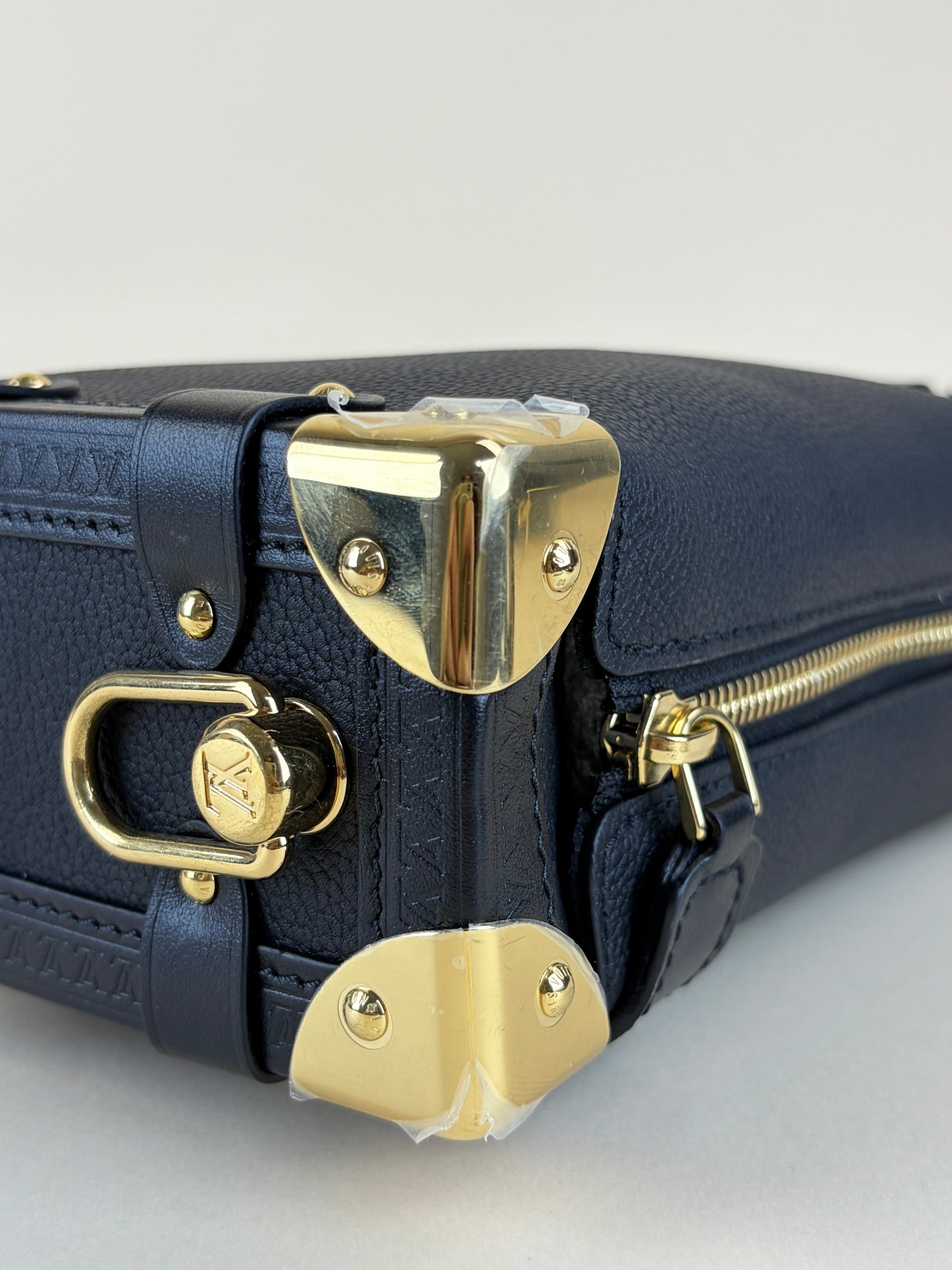 louis Vuitton black grained calfskin side trunk pm handle bag