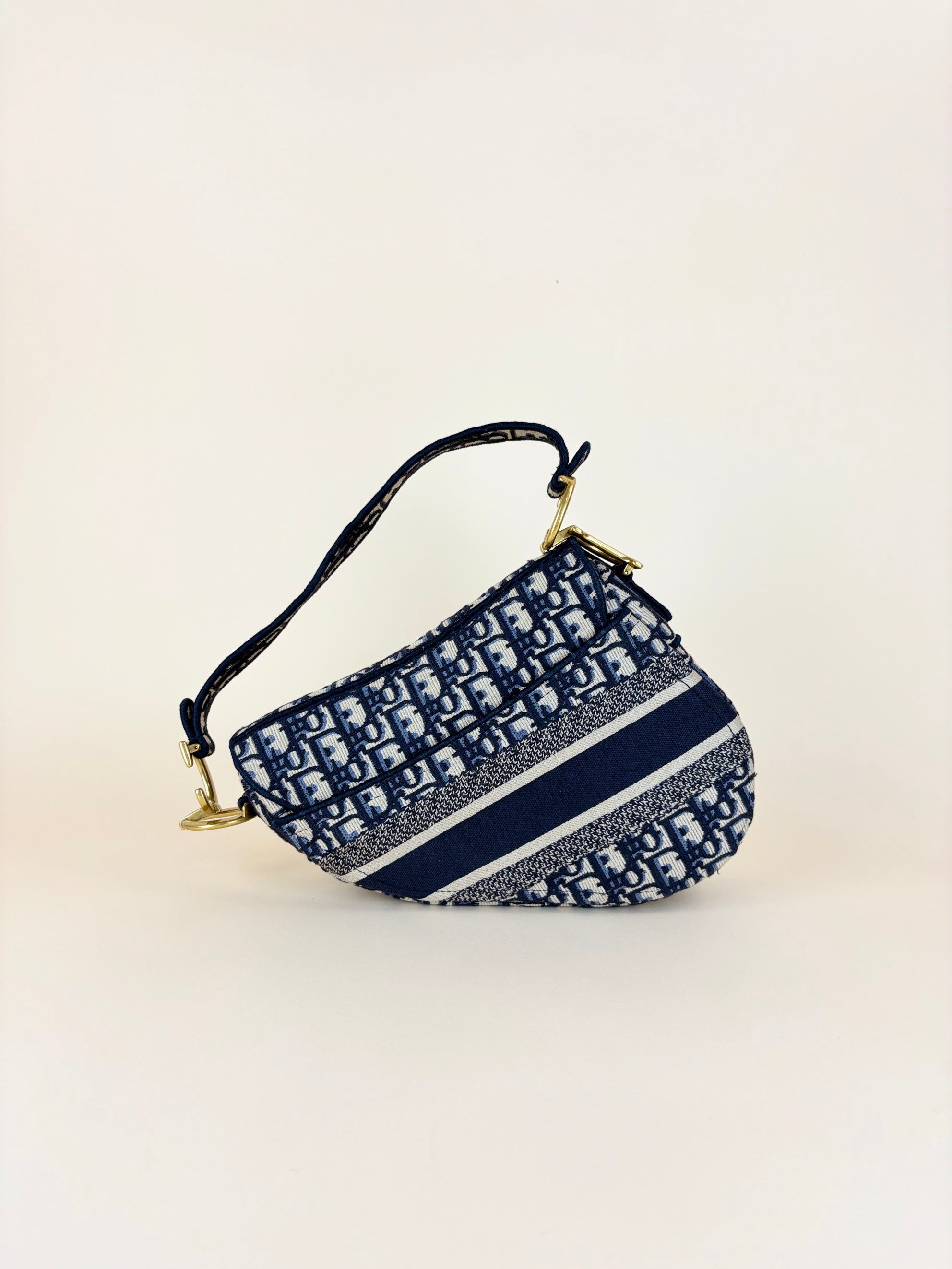 Christian Dior Blue Oblique Embroidered Saddle Bag