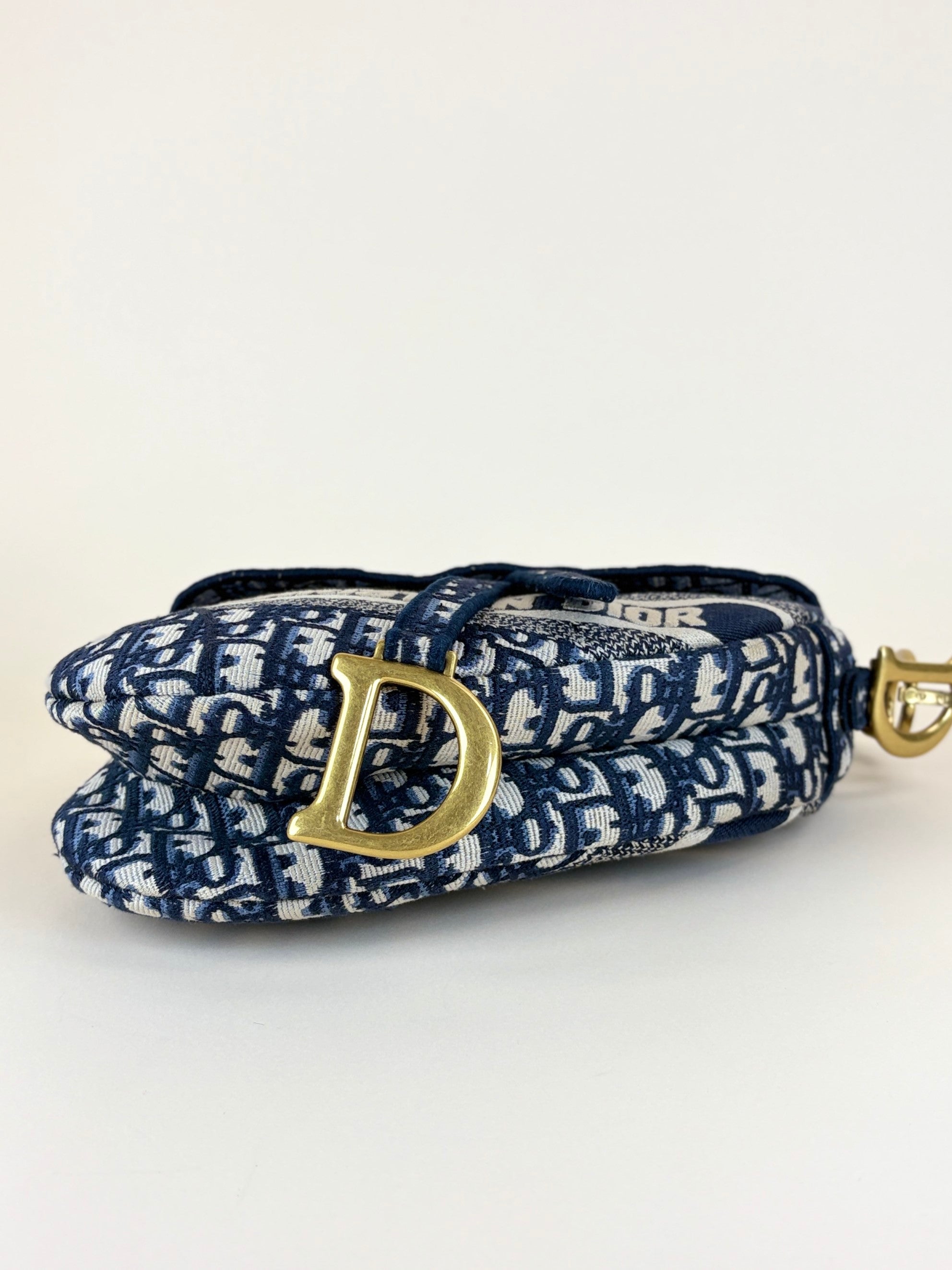 Christian Dior Blue Oblique Embroidered Saddle Bag