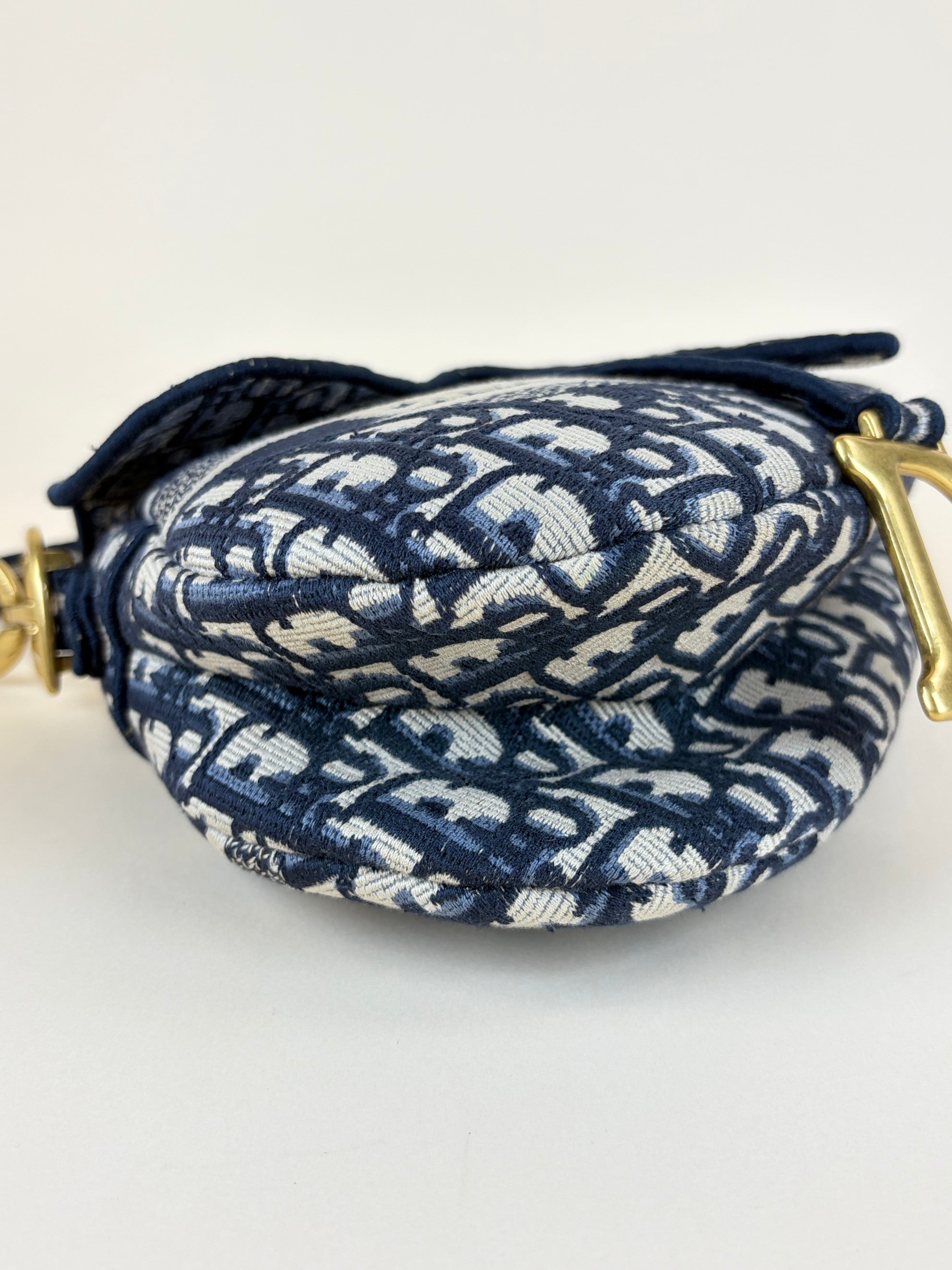 Christian Dior Blue Oblique Embroidered Saddle Bag