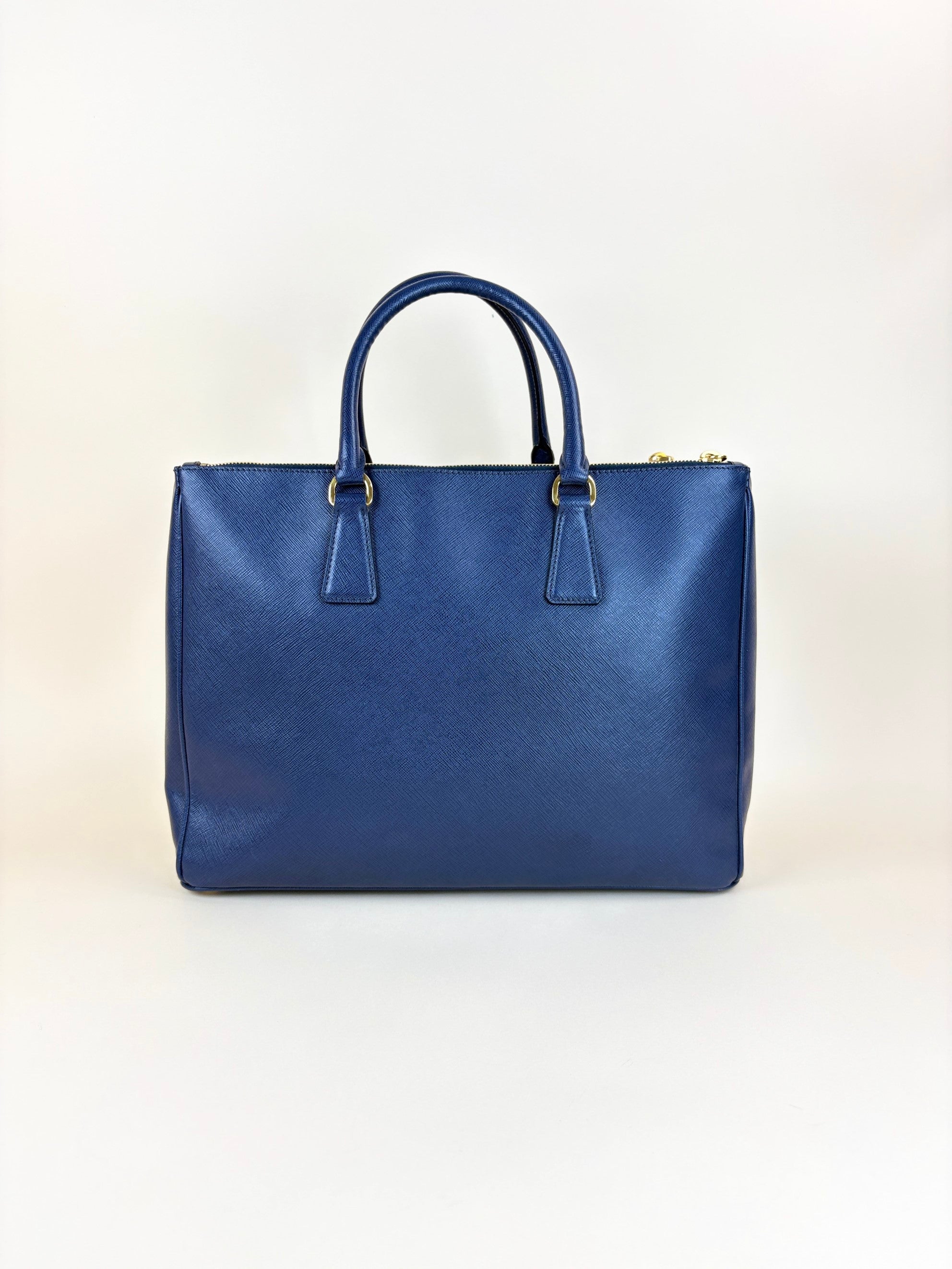 Prada navy blue saffanio leather galleria tote bag