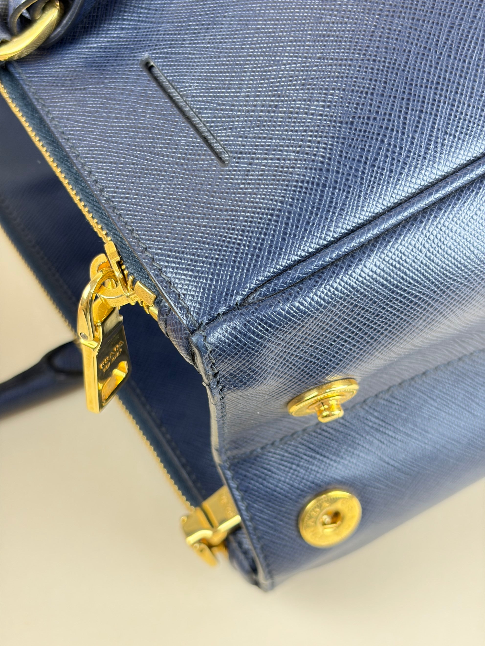 Prada navy blue saffanio leather galleria tote bag