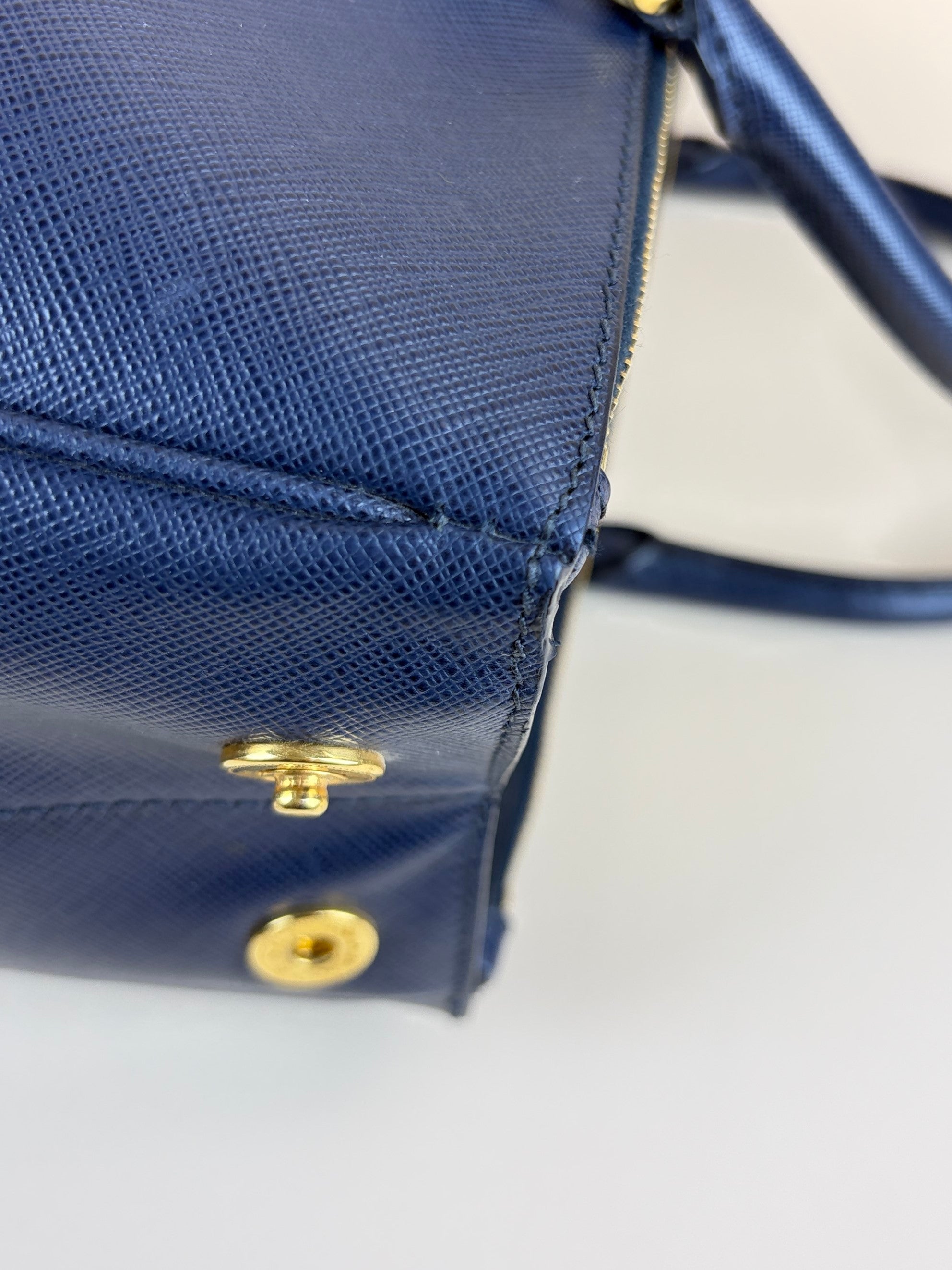 Prada navy blue saffanio leather galleria tote bag