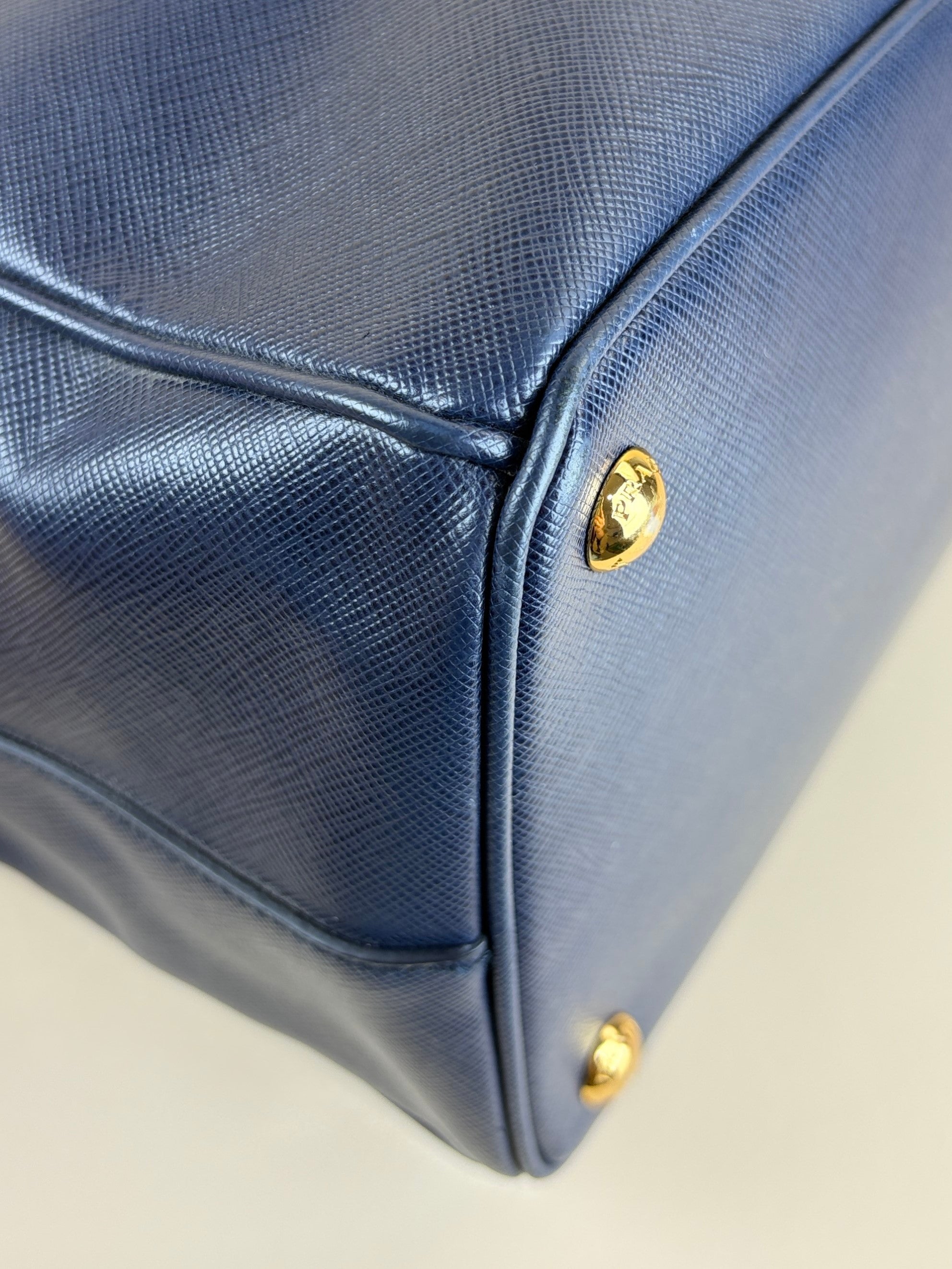 Prada navy blue saffanio leather galleria tote bag