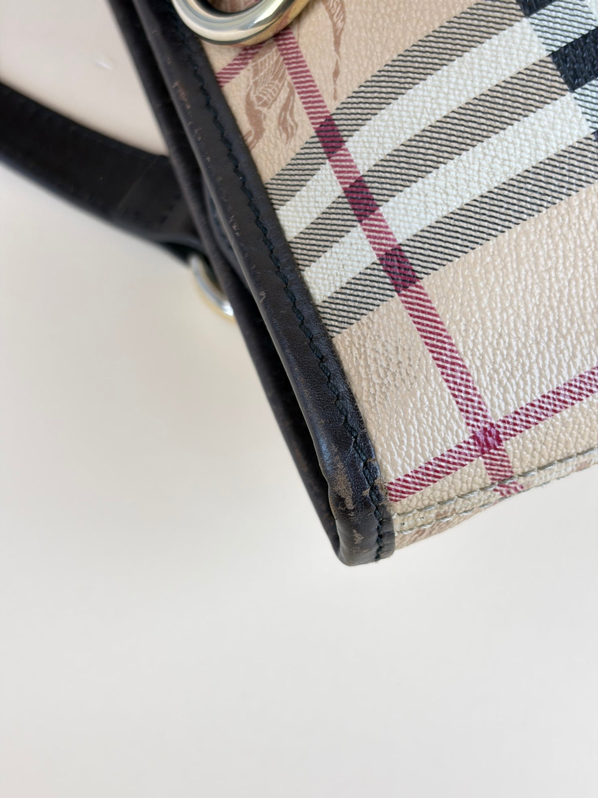 Burberry brown leather haymarket check meduim regent tote bag