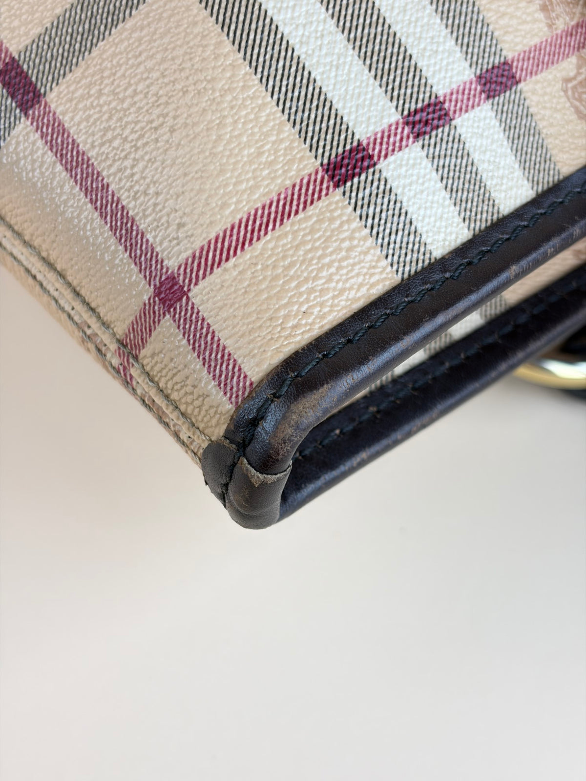 Burberry brown leather haymarket check meduim regent tote bag