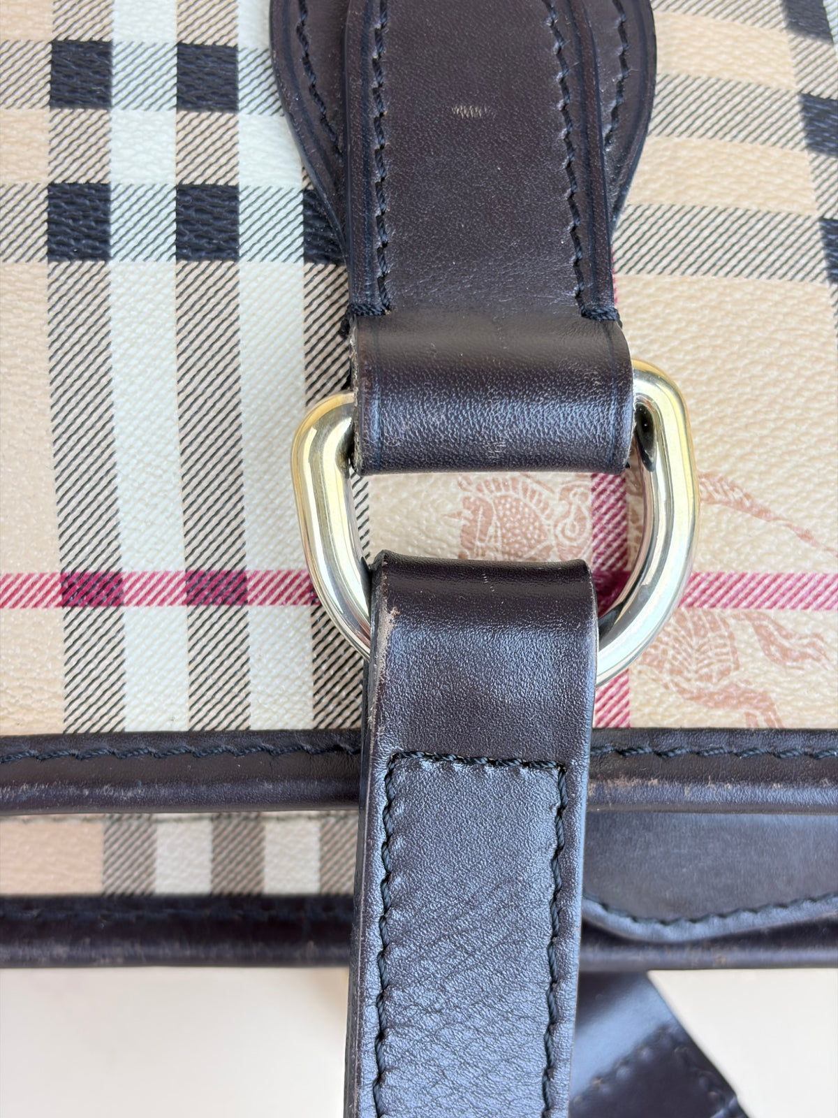 Burberry brown leather haymarket check meduim regent tote bag