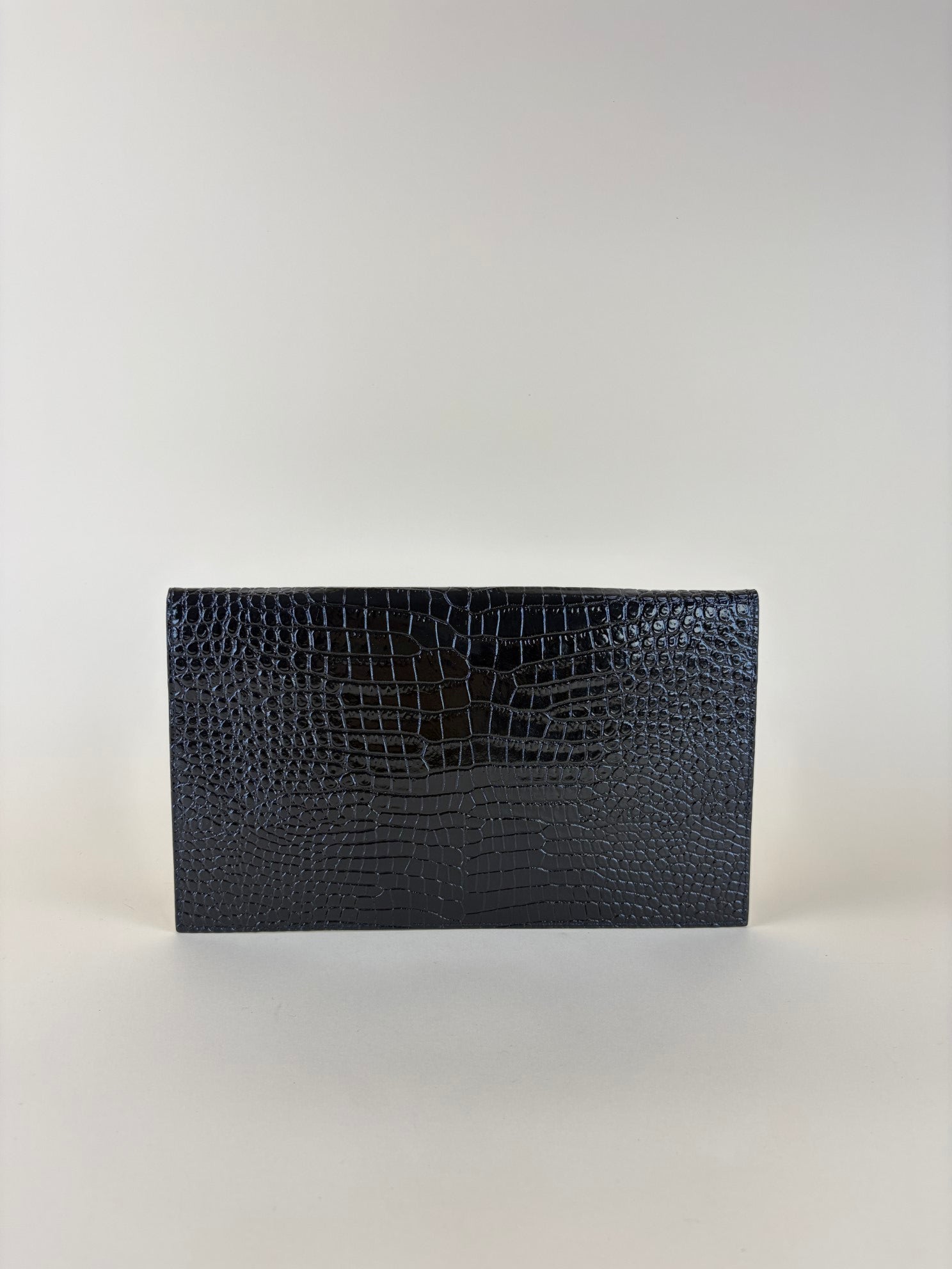 YSL Black Crocodile Embossed Shiny Uptown Pouch