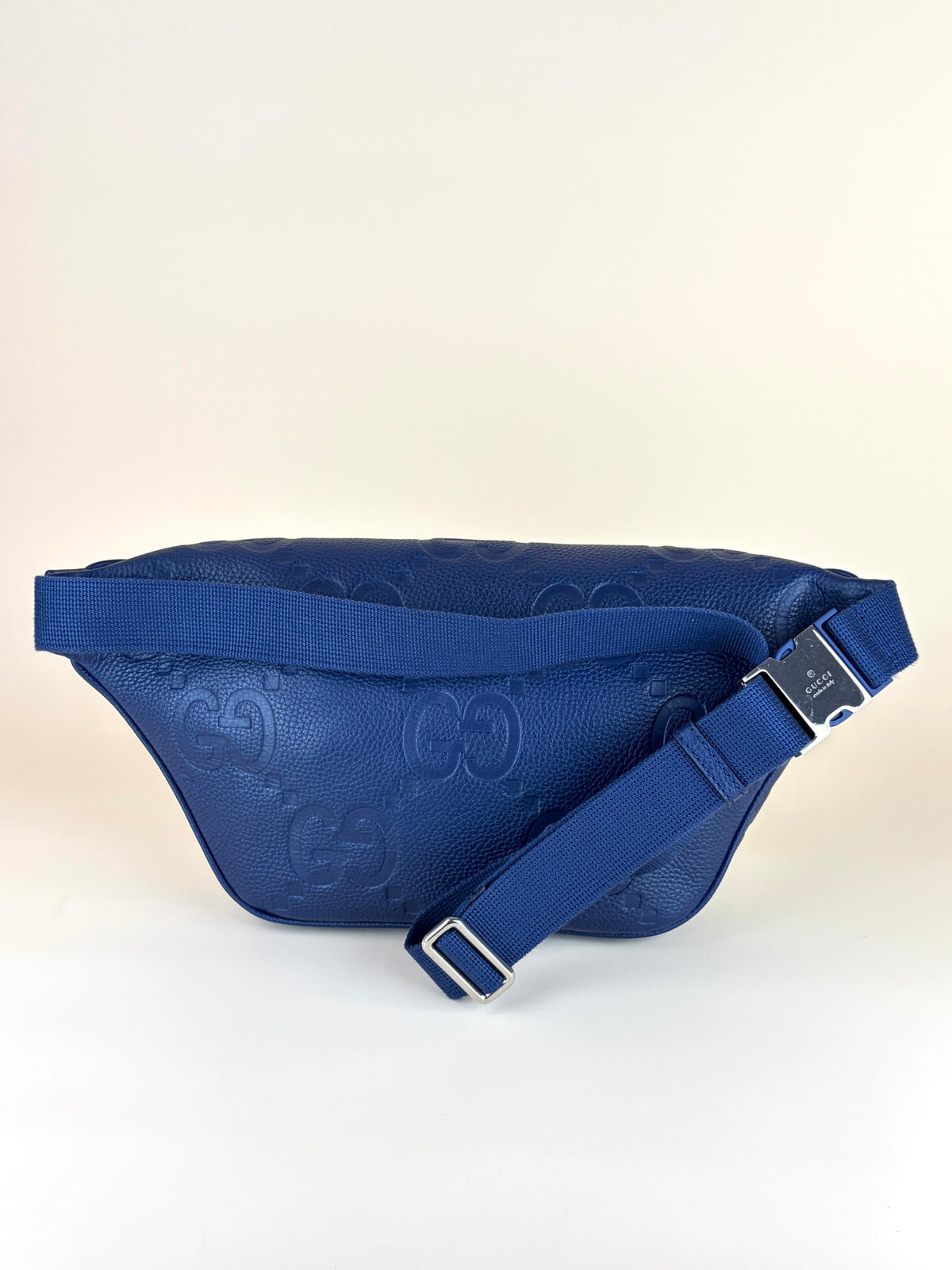 Gucci blue embossed calfskin piuma jumbo gg pocket belt bag