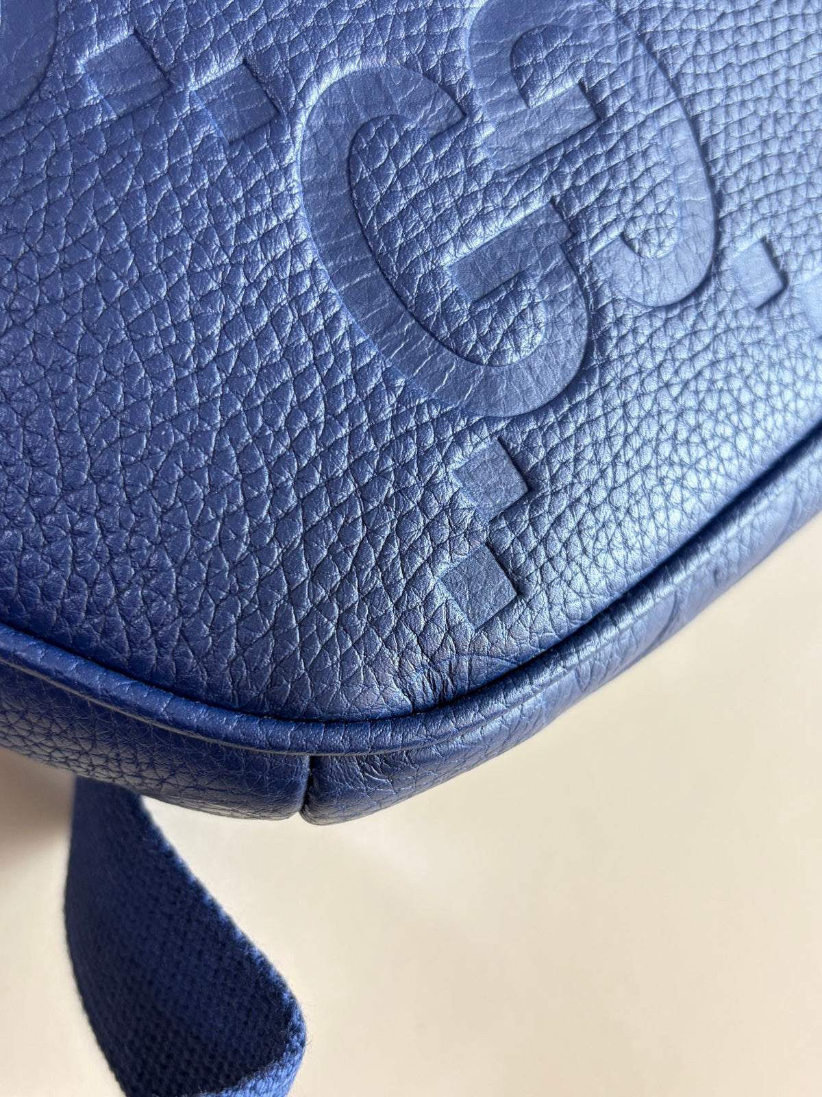 Gucci blue embossed calfskin piuma jumbo gg pocket belt bag