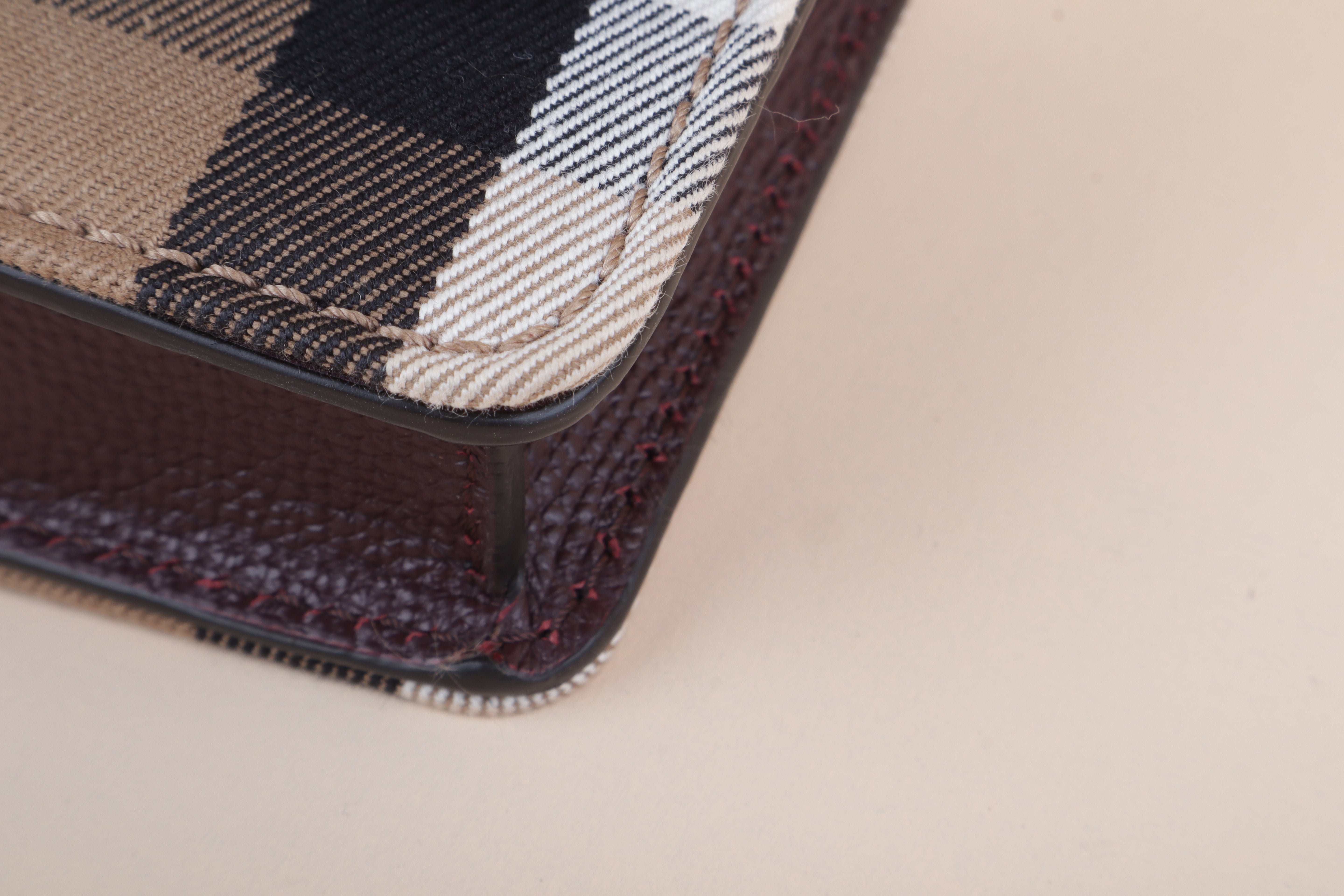 Burberry Burgundy House Check Pebbled Hampshire Crossbody Bag