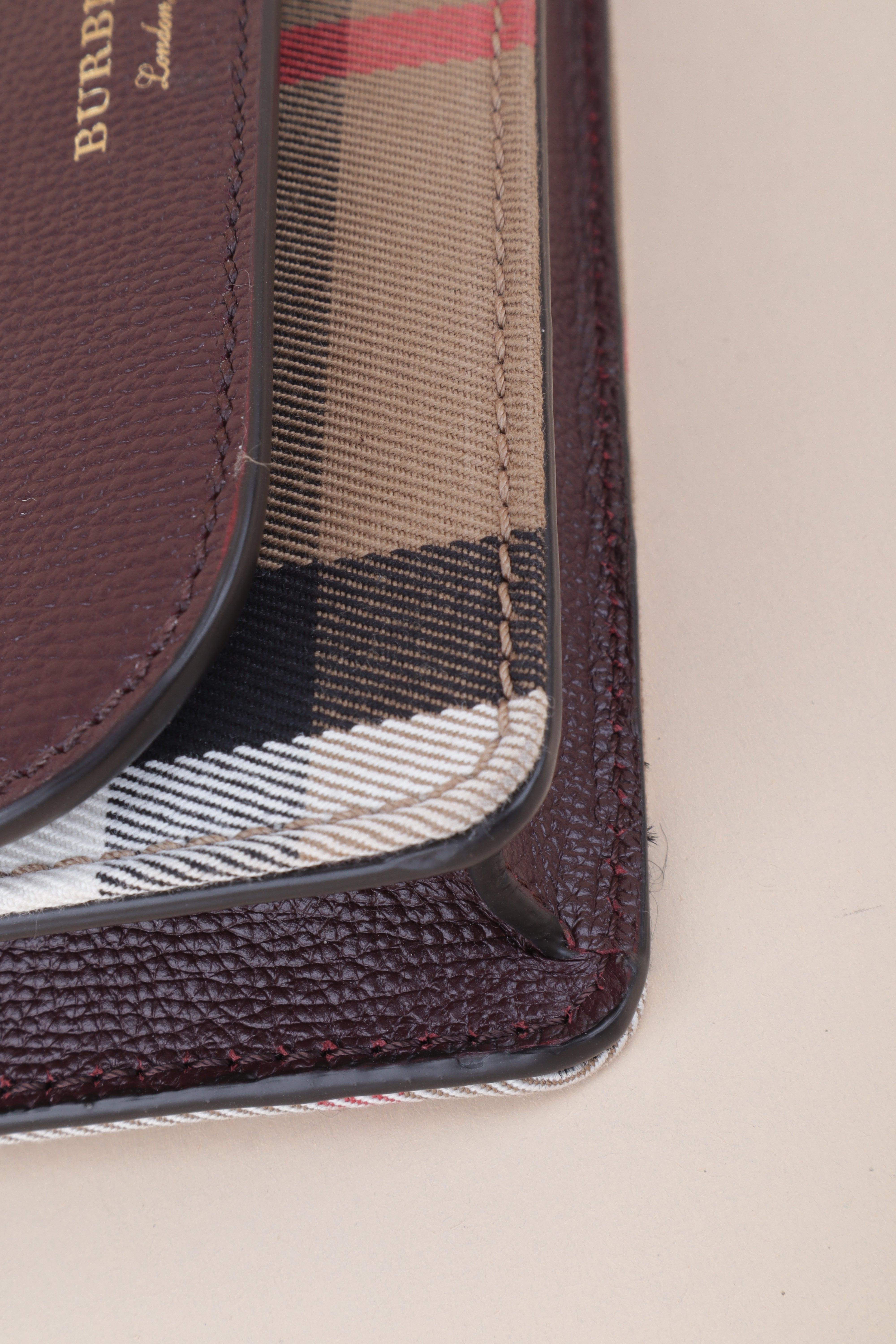 Burberry Burgundy House Check Pebbled Hampshire Crossbody Bag
