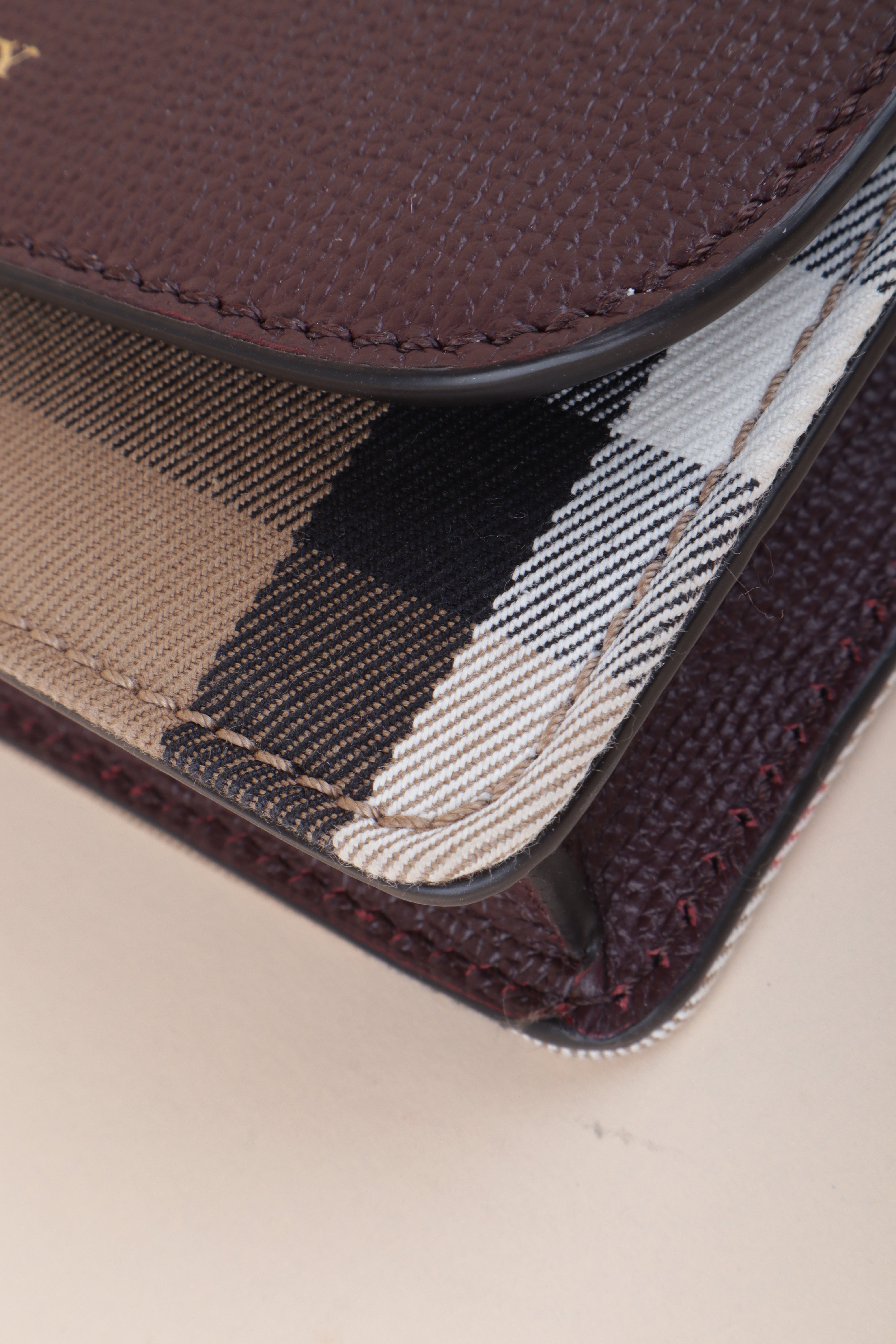 Burberry Burgundy House Check Pebbled Hampshire Crossbody Bag