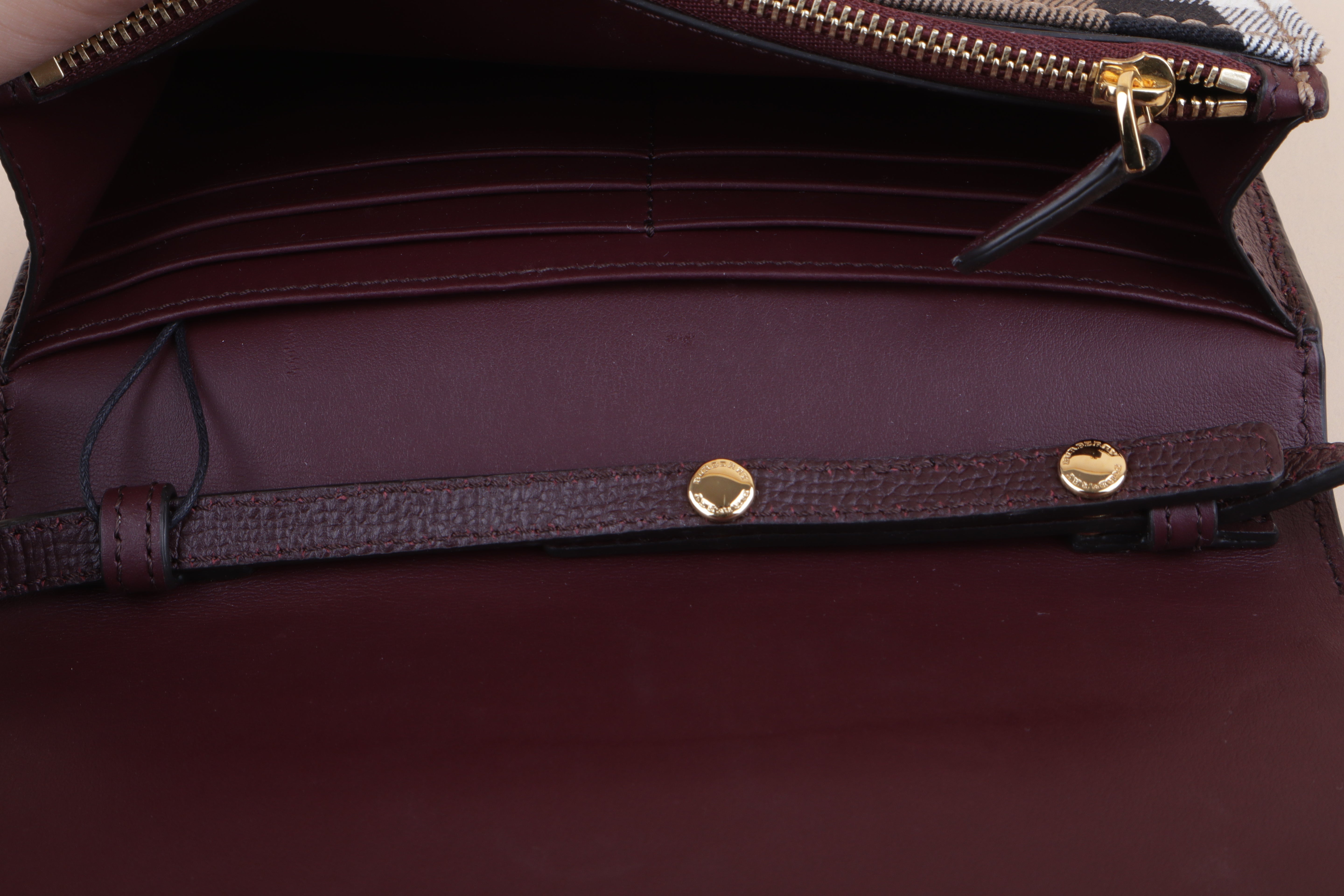 Burberry Burgundy House Check Pebbled Hampshire Crossbody Bag