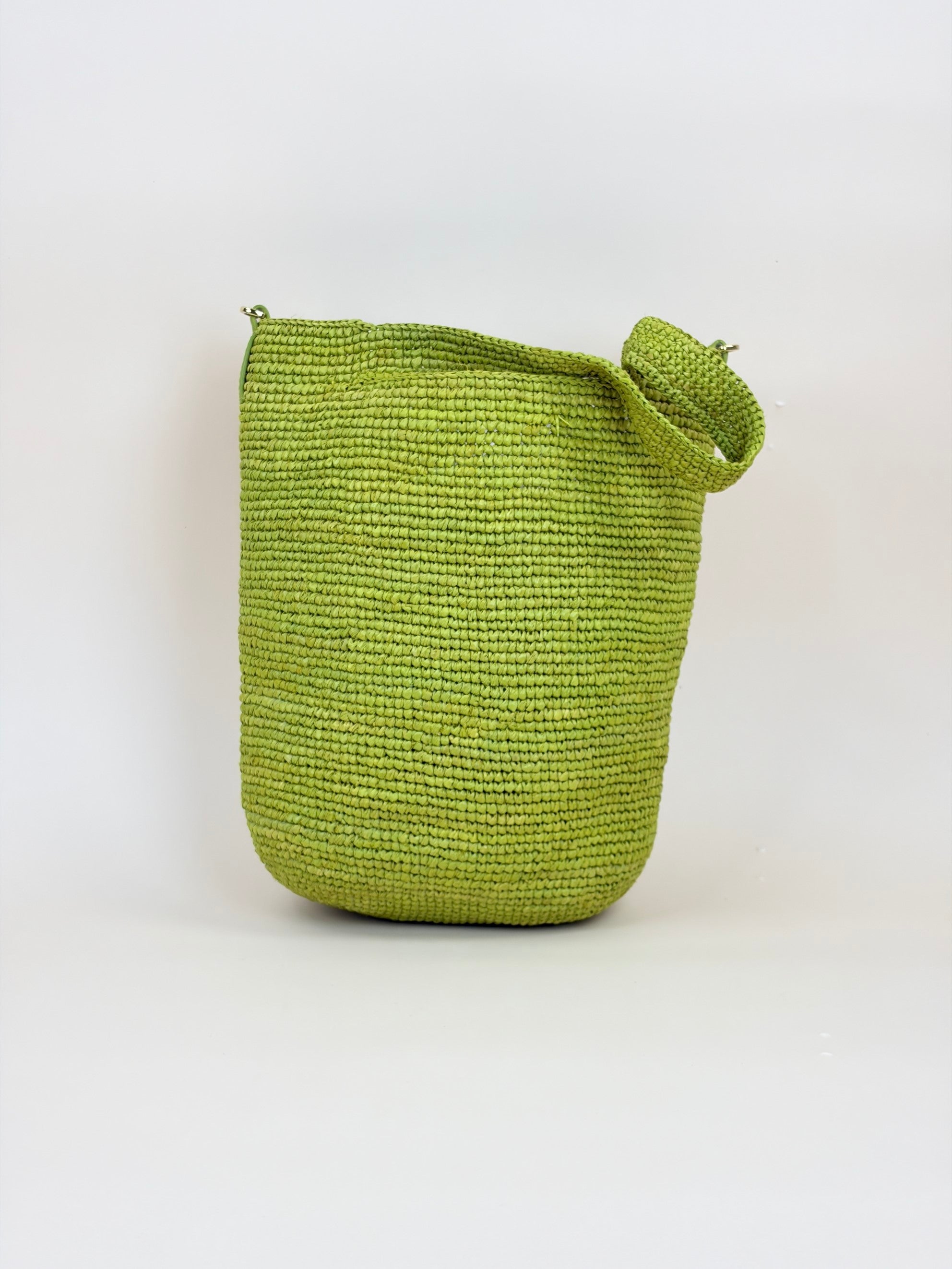 Loewe Meadow Green Raffia Mini Slit Tote Bag with Strap