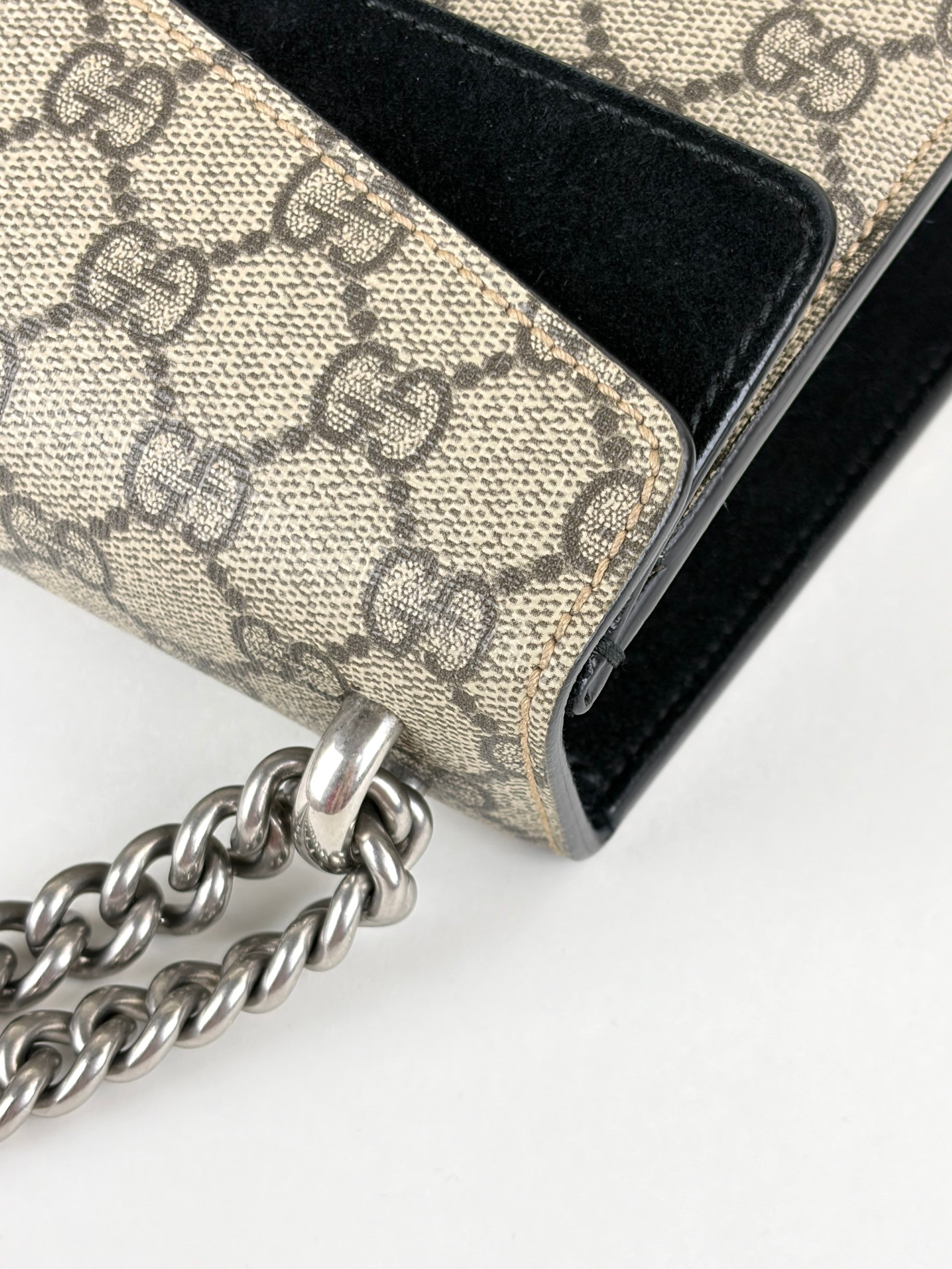 Gucci black GG Supreme monogram crystal small Dionysus