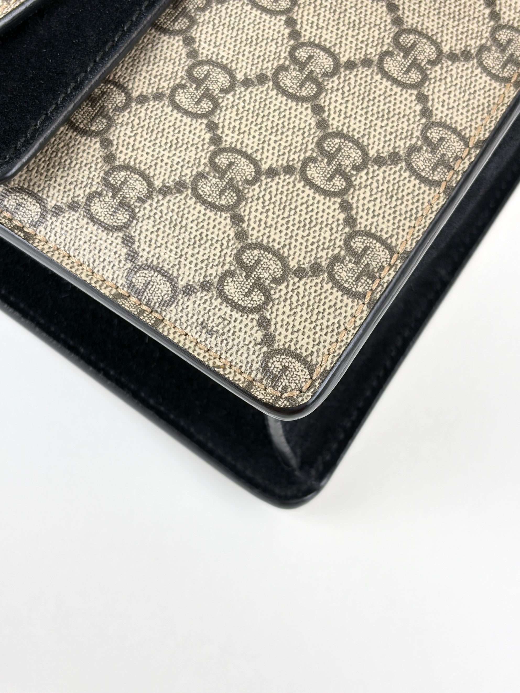 Gucci black GG Supreme monogram crystal small Dionysus
