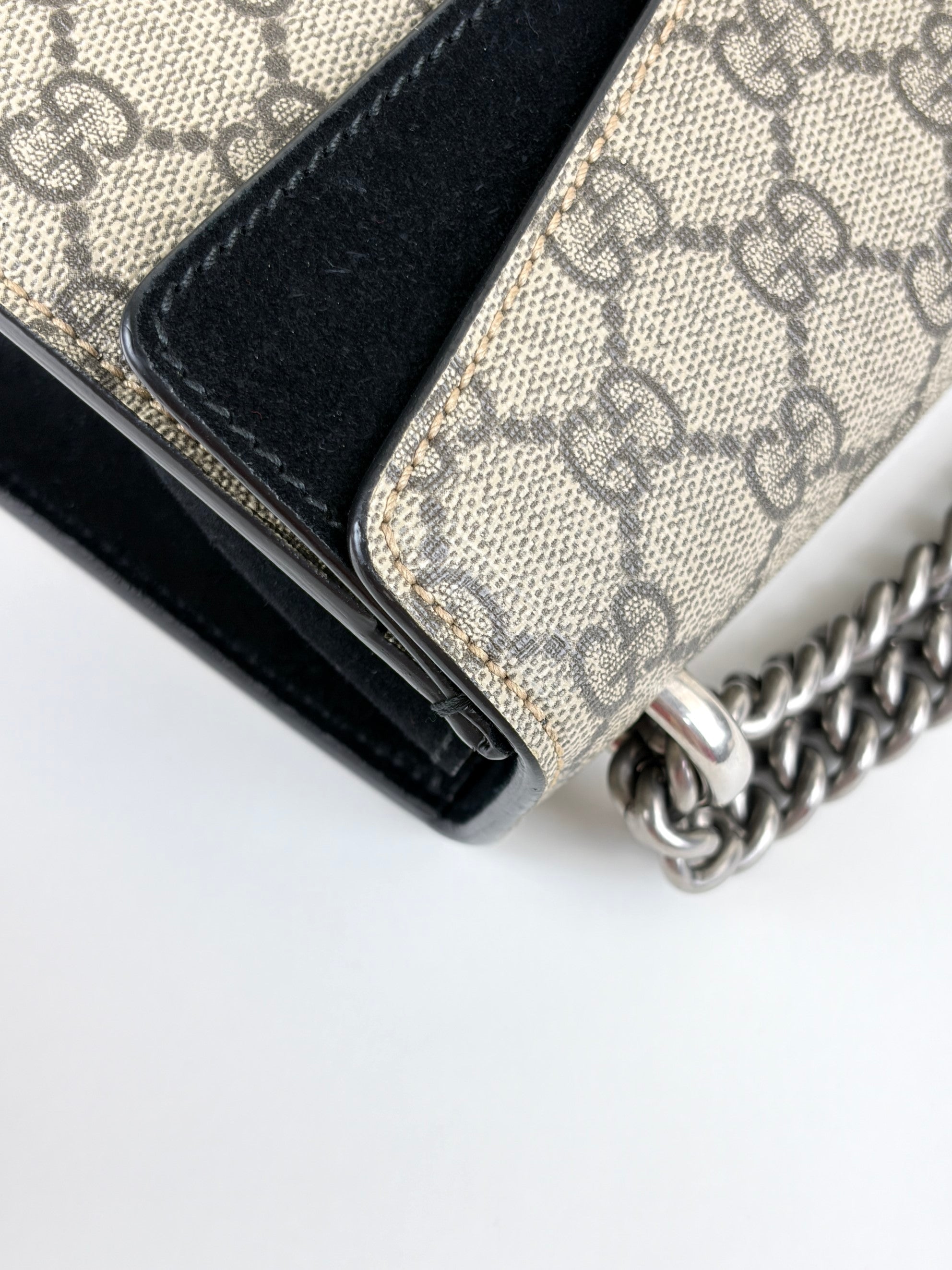 Gucci black GG Supreme monogram crystal small Dionysus