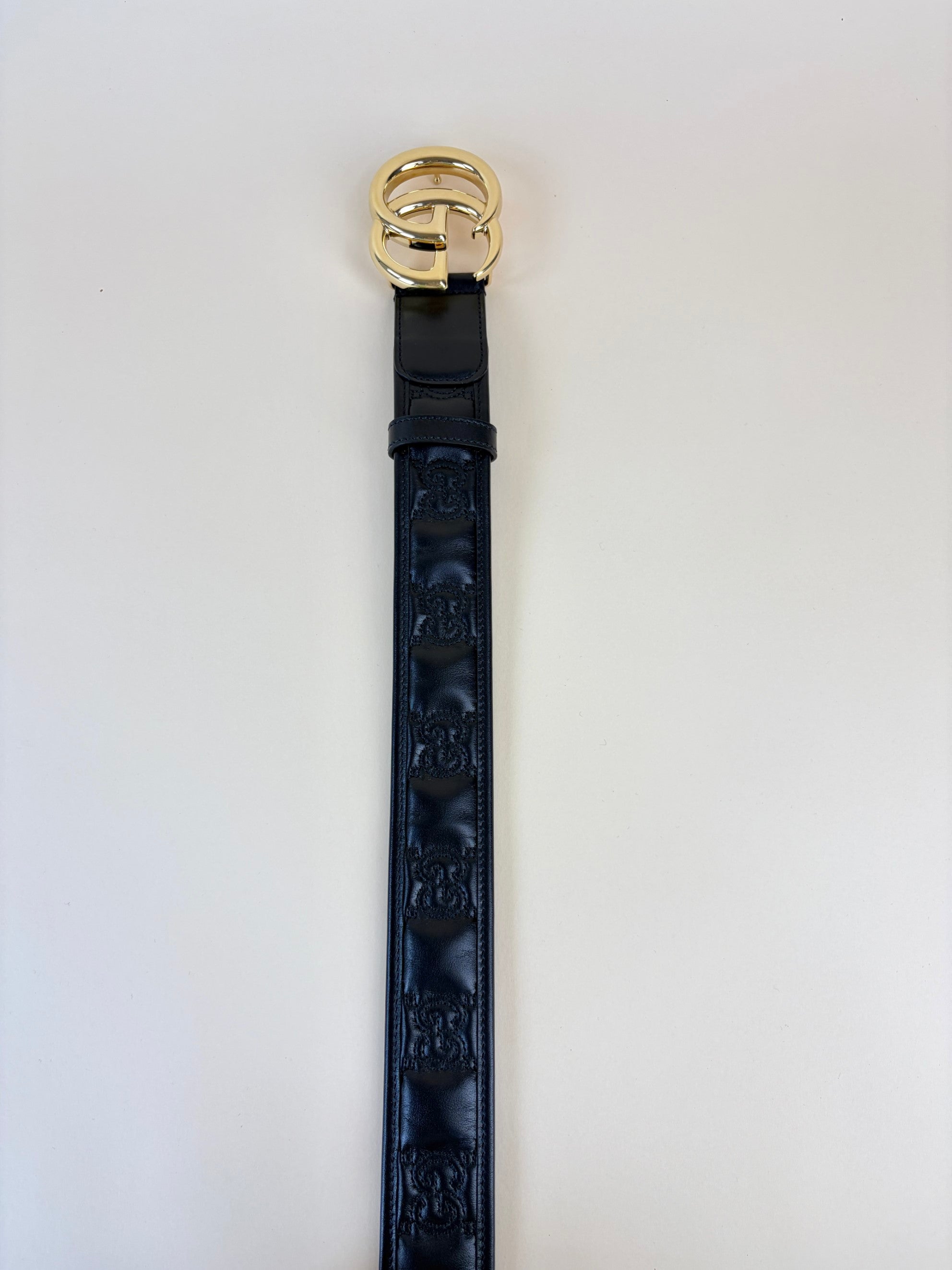 GUCCI black calfskin gg matelassé Marmont 40 mm belt