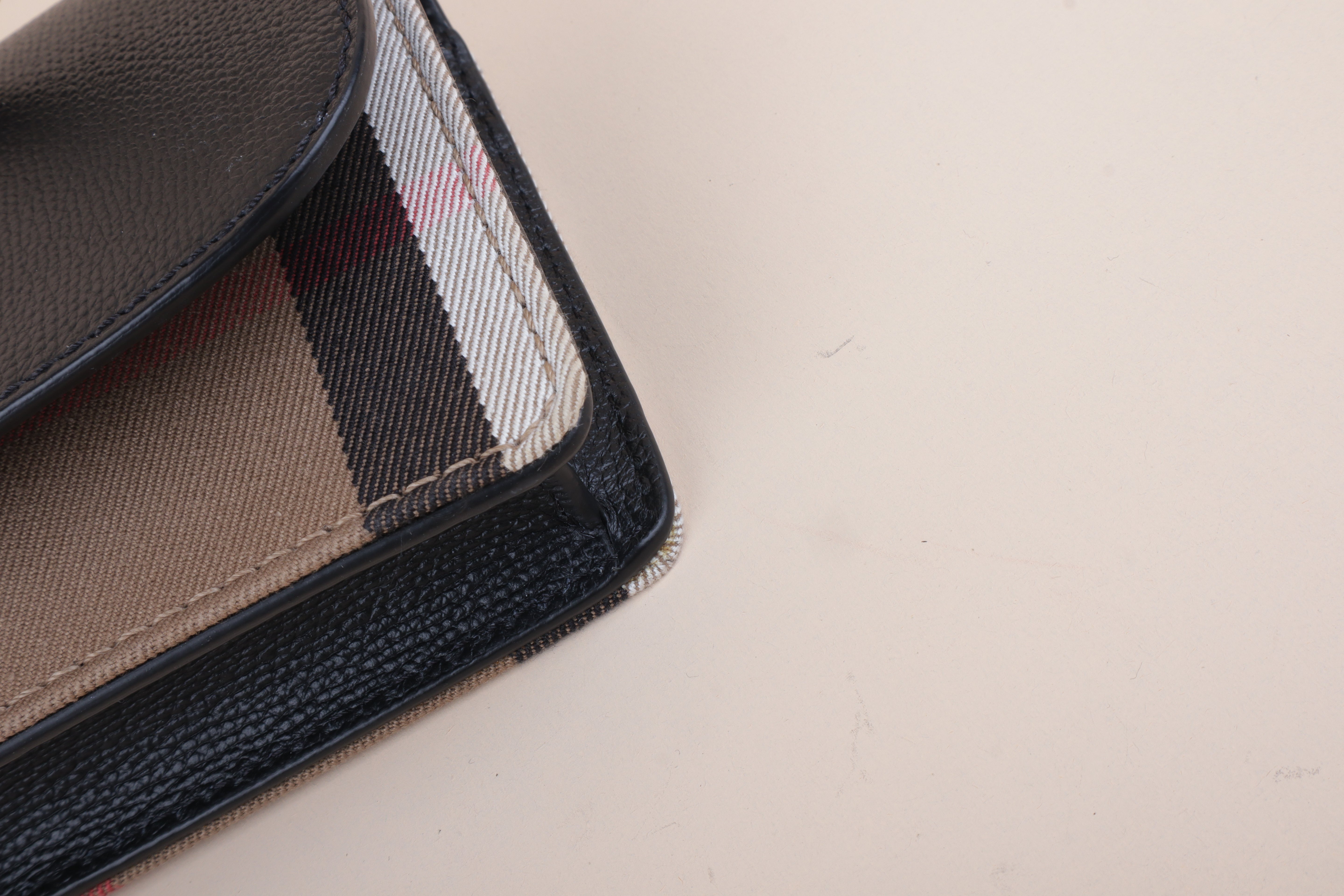 Burberry Black Leather House Check Canvas Derby Crossbody Bag