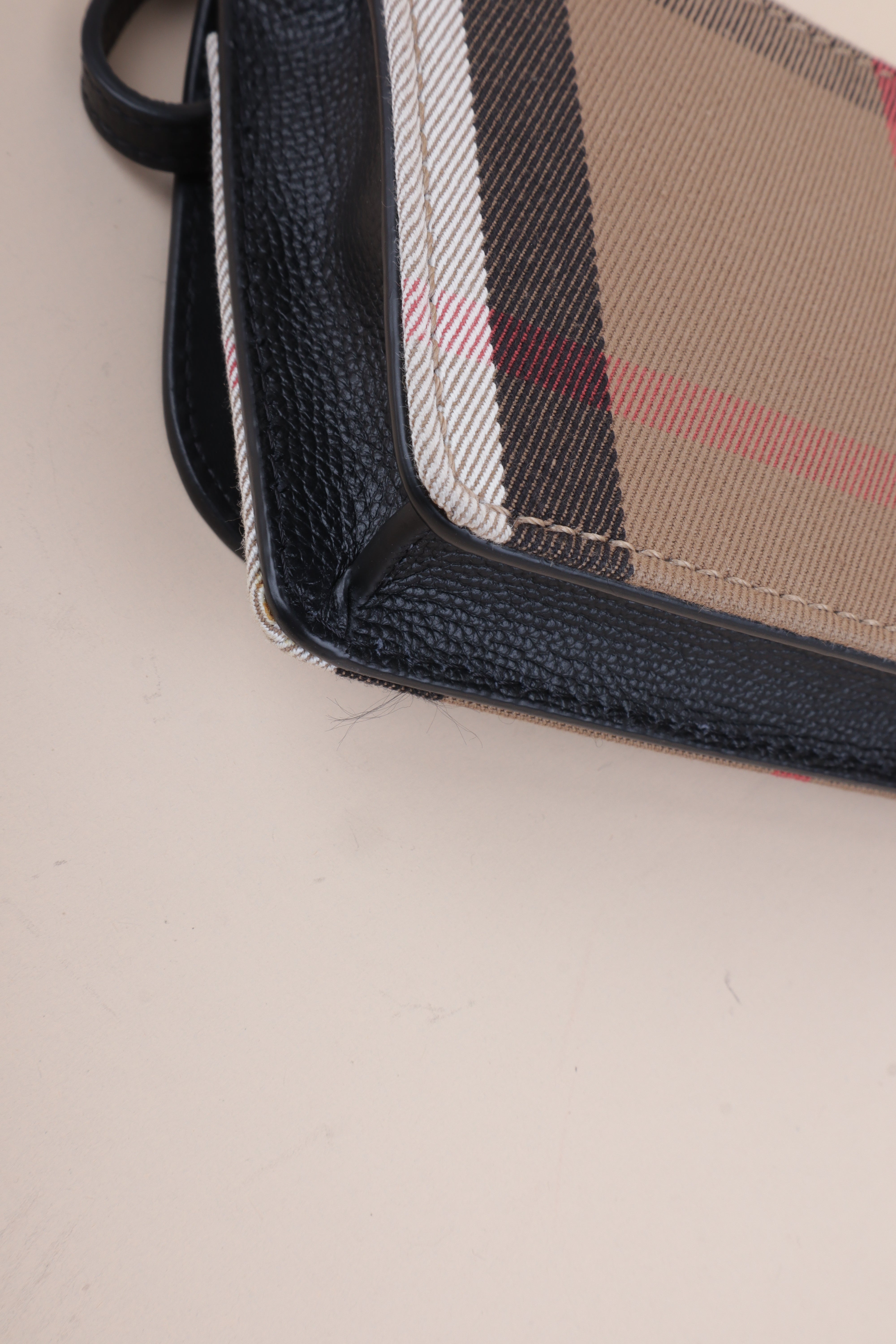 Burberry Black Leather House Check Canvas Derby Crossbody Bag