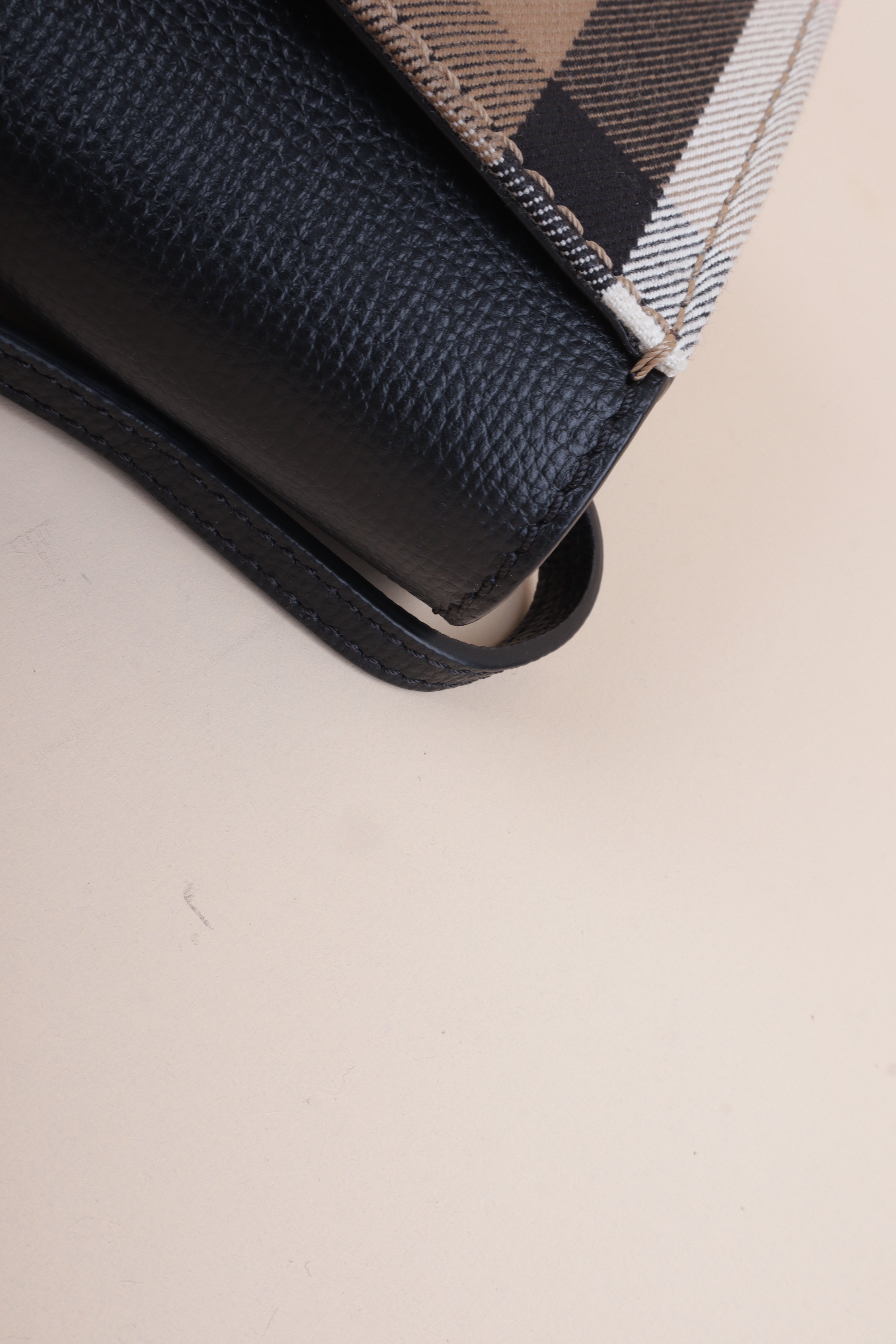Burberry Black Leather House Check Canvas Derby Crossbody Bag