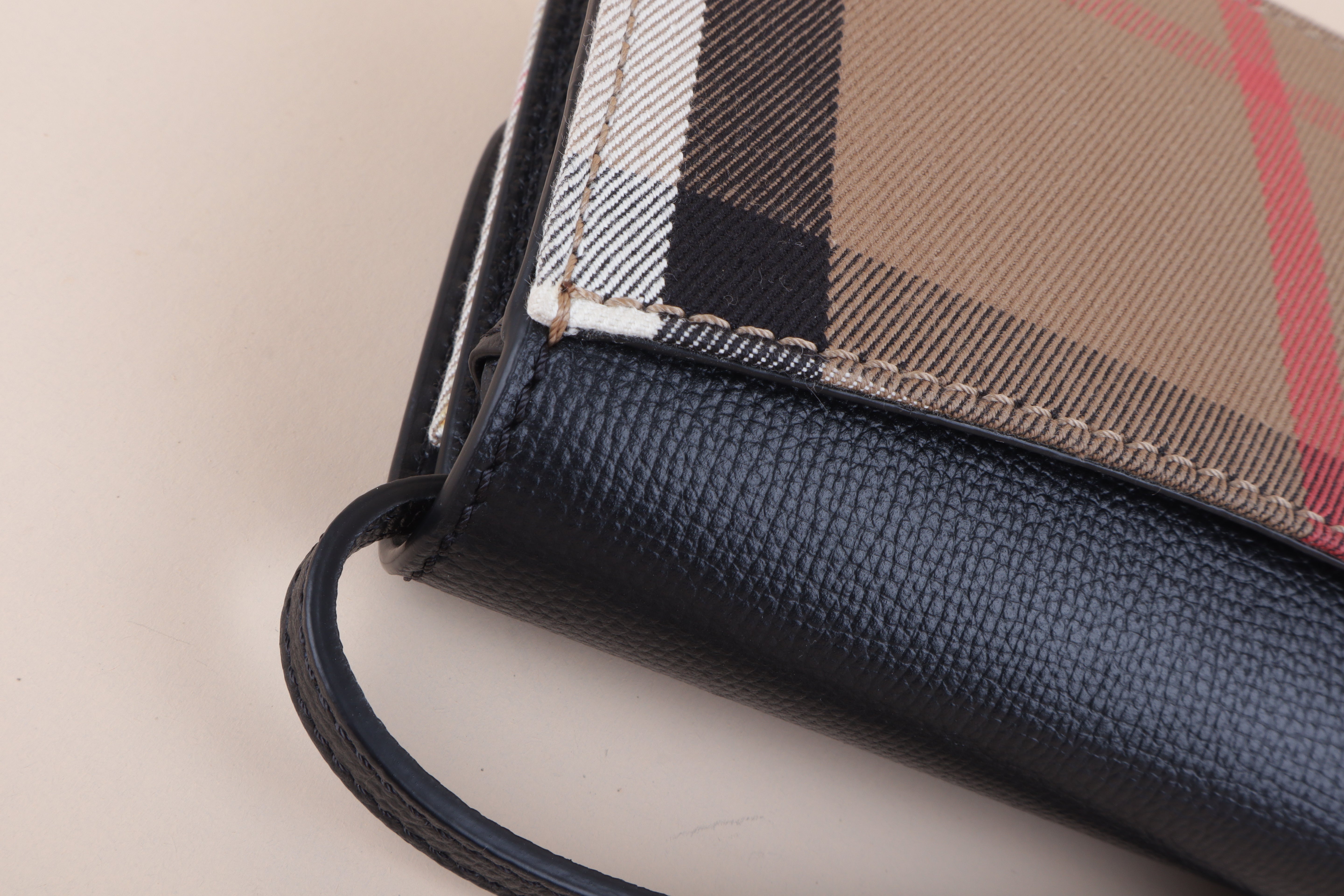 Burberry Black Leather House Check Canvas Derby Crossbody Bag