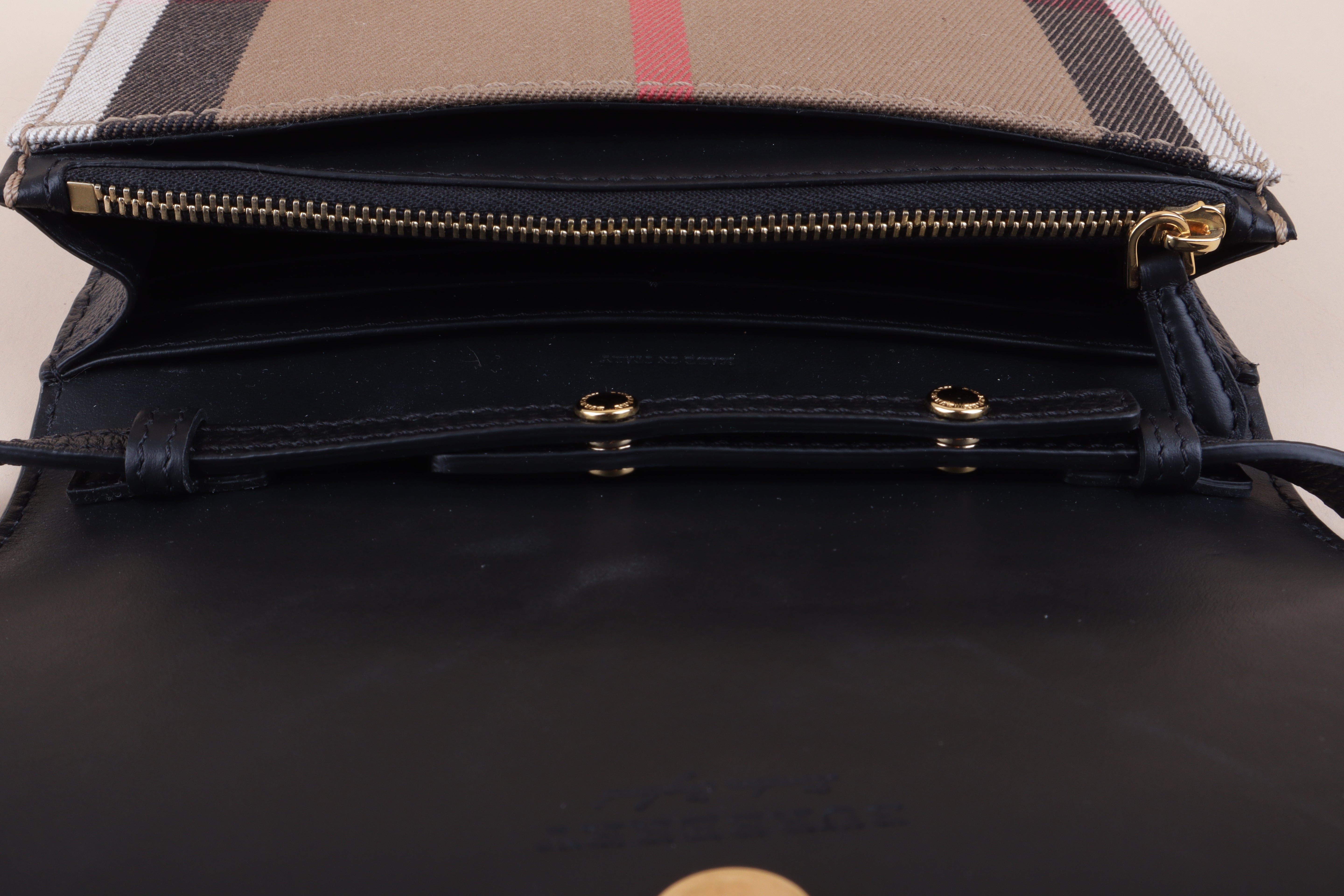 Burberry Black Leather House Check Canvas Derby Crossbody Bag