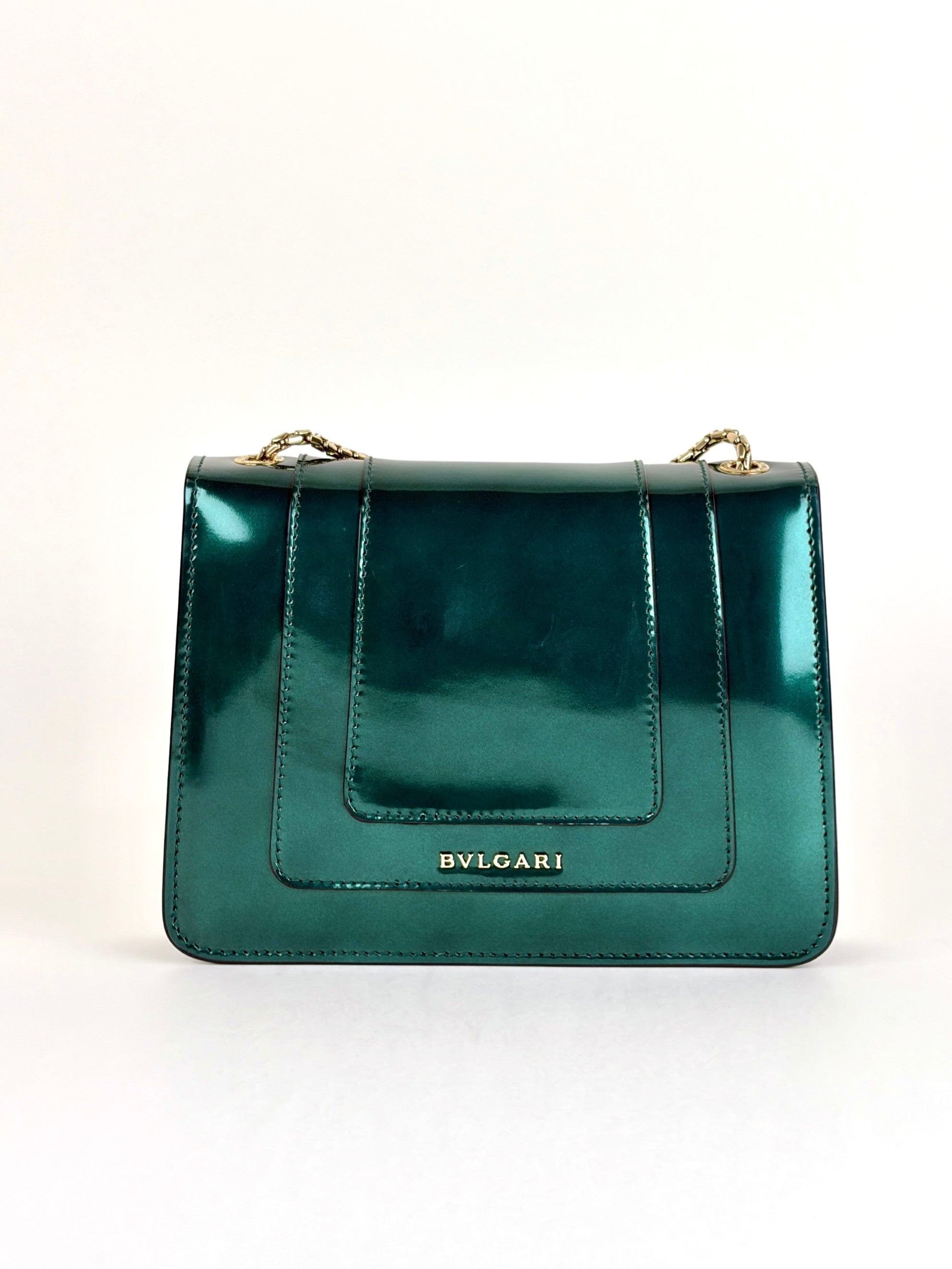Bvlgari Metallic green patent leather Serpenti Forever Shoulder Bag