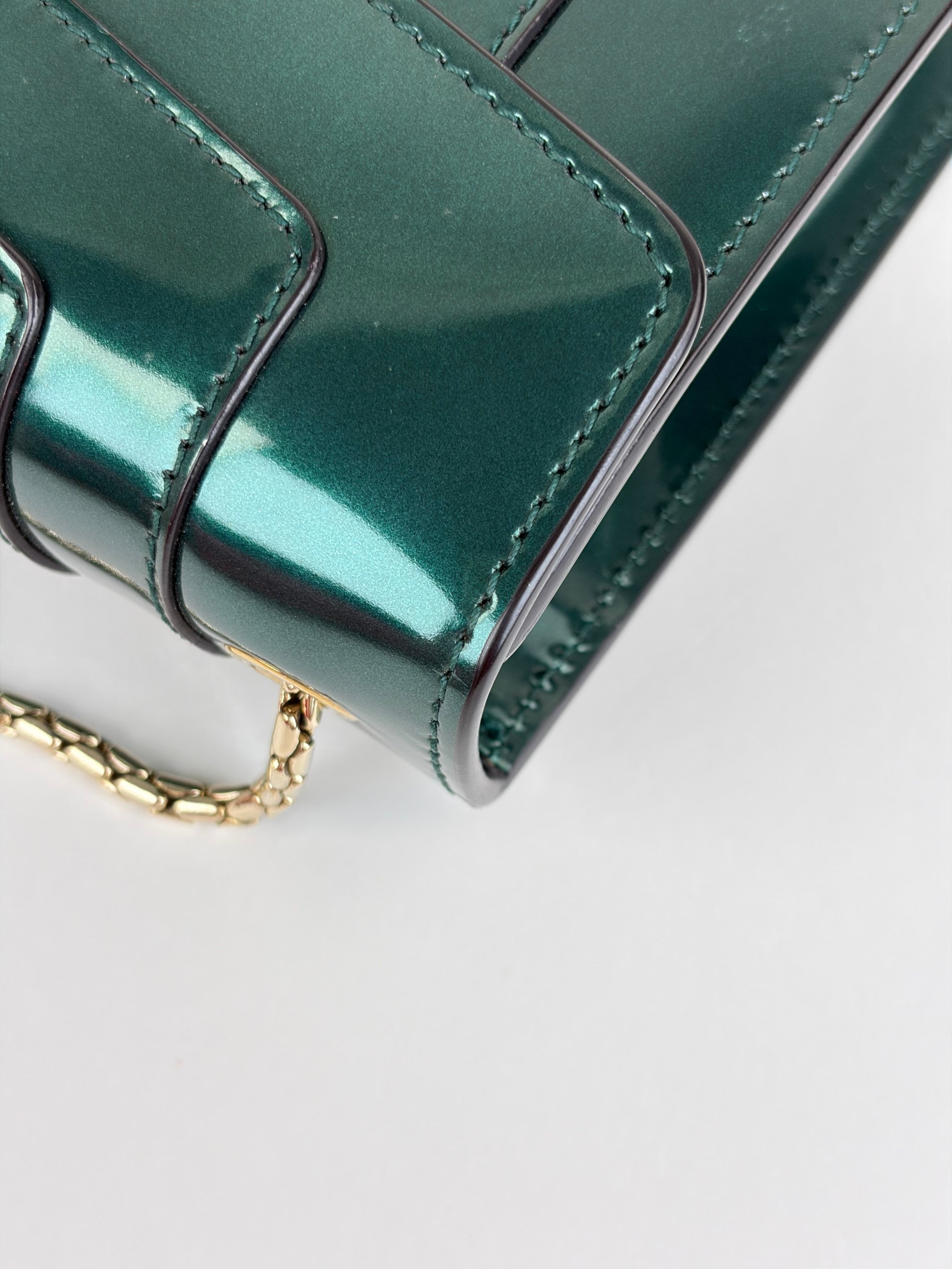 Bvlgari Metallic green patent leather Serpenti Forever Shoulder Bag