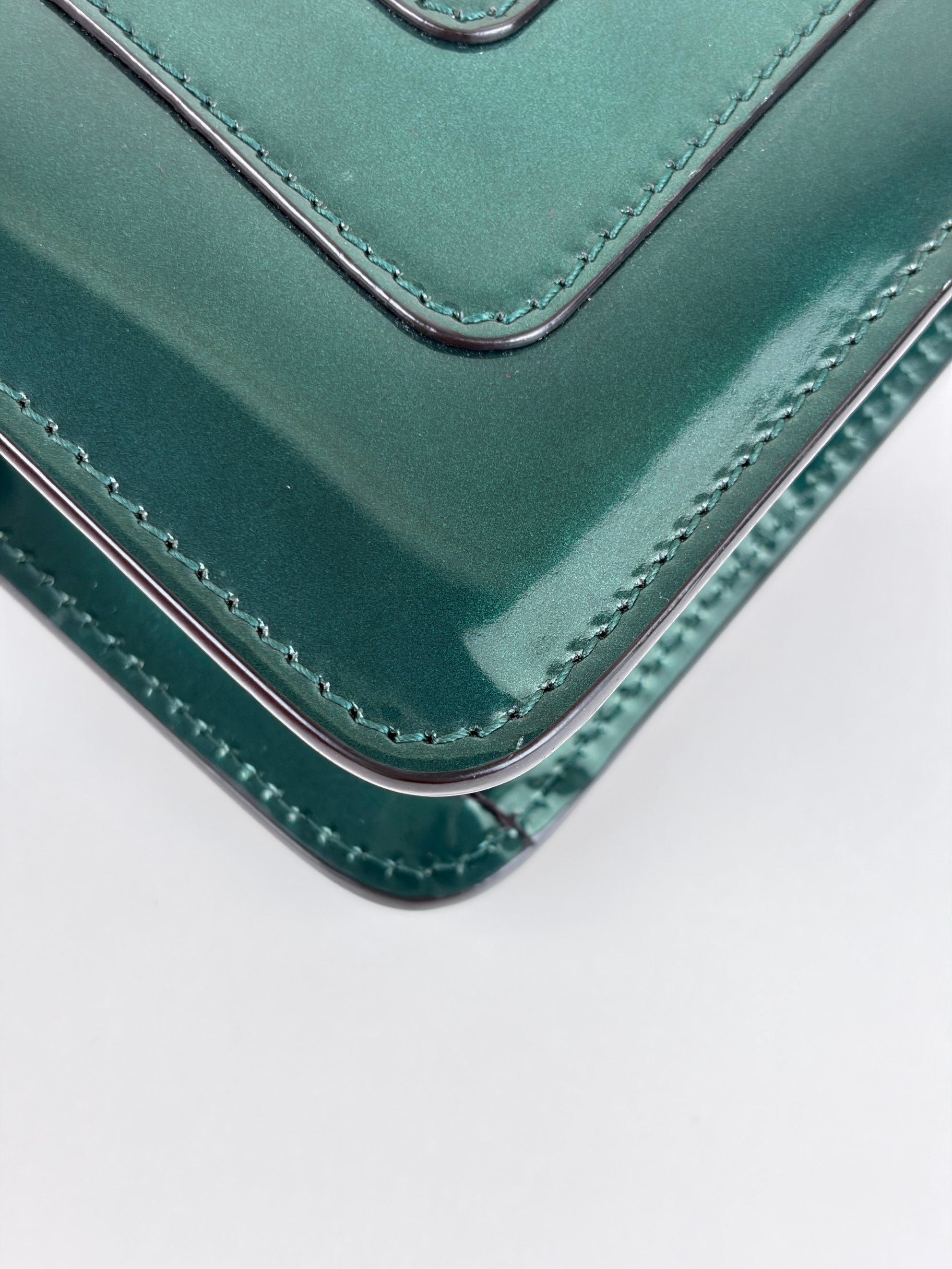 Bvlgari Metallic green patent leather Serpenti Forever Shoulder Bag