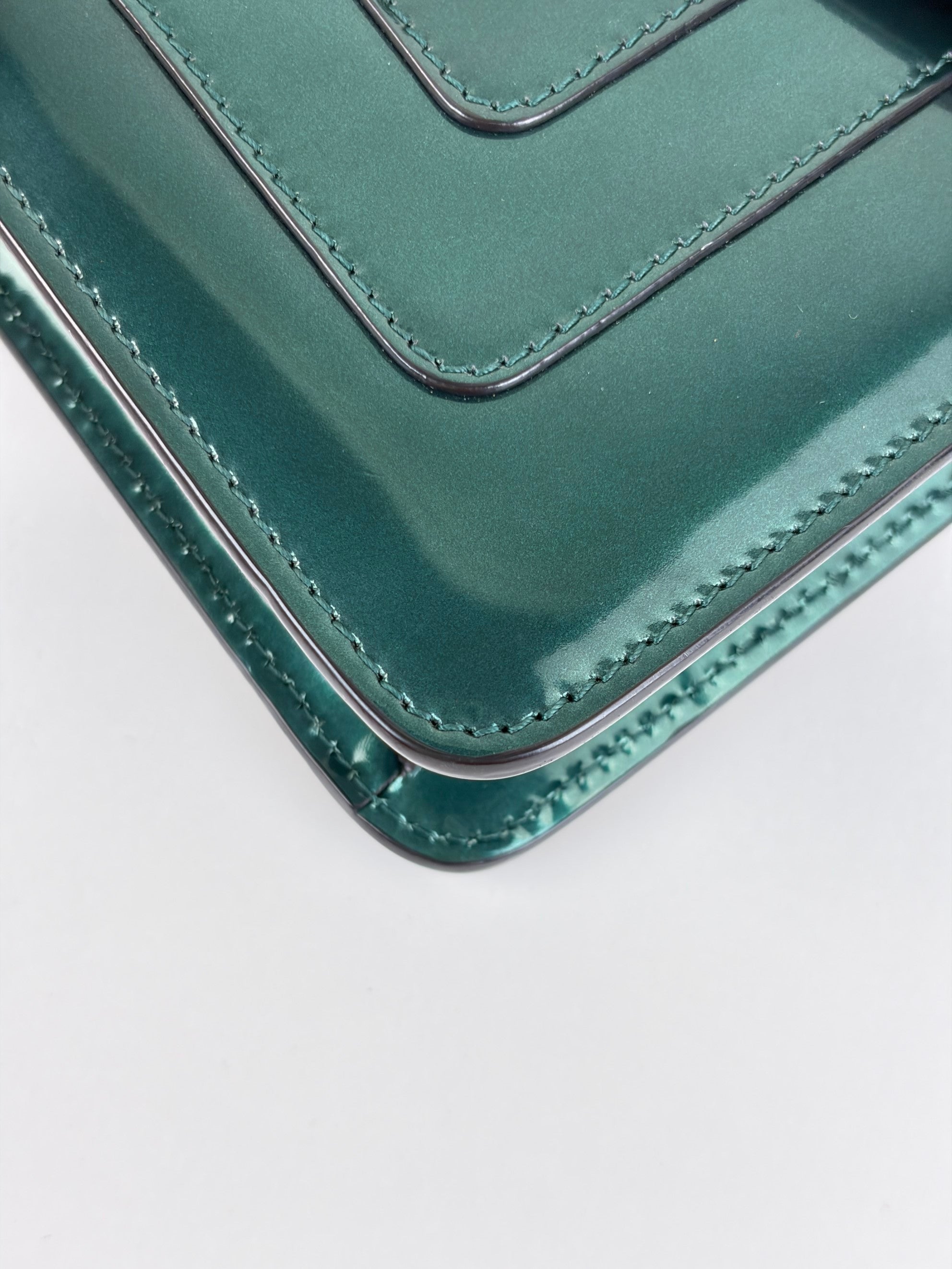 Bvlgari Metallic green patent leather Serpenti Forever Shoulder Bag