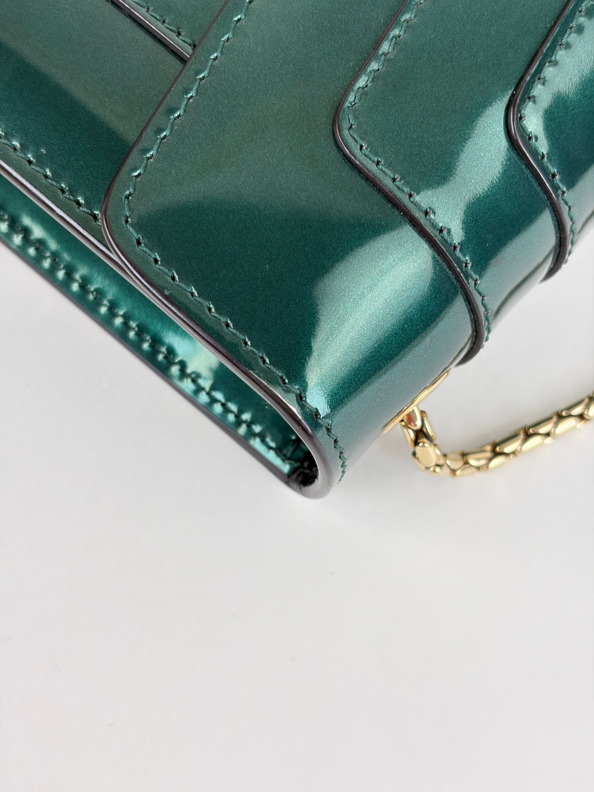 Bvlgari Metallic green patent leather Serpenti Forever Shoulder Bag