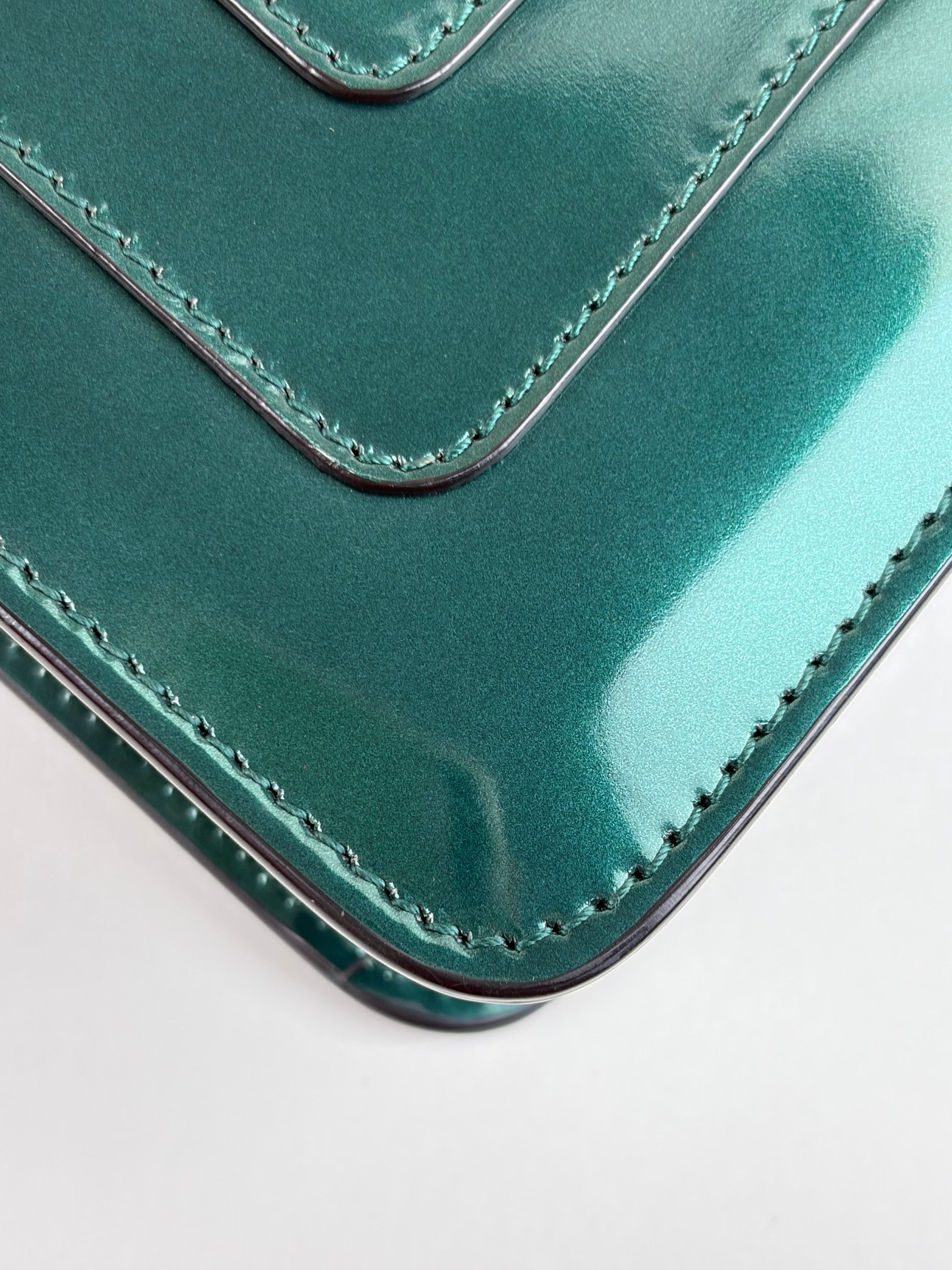 Bvlgari Metallic green patent leather Serpenti Forever Shoulder Bag