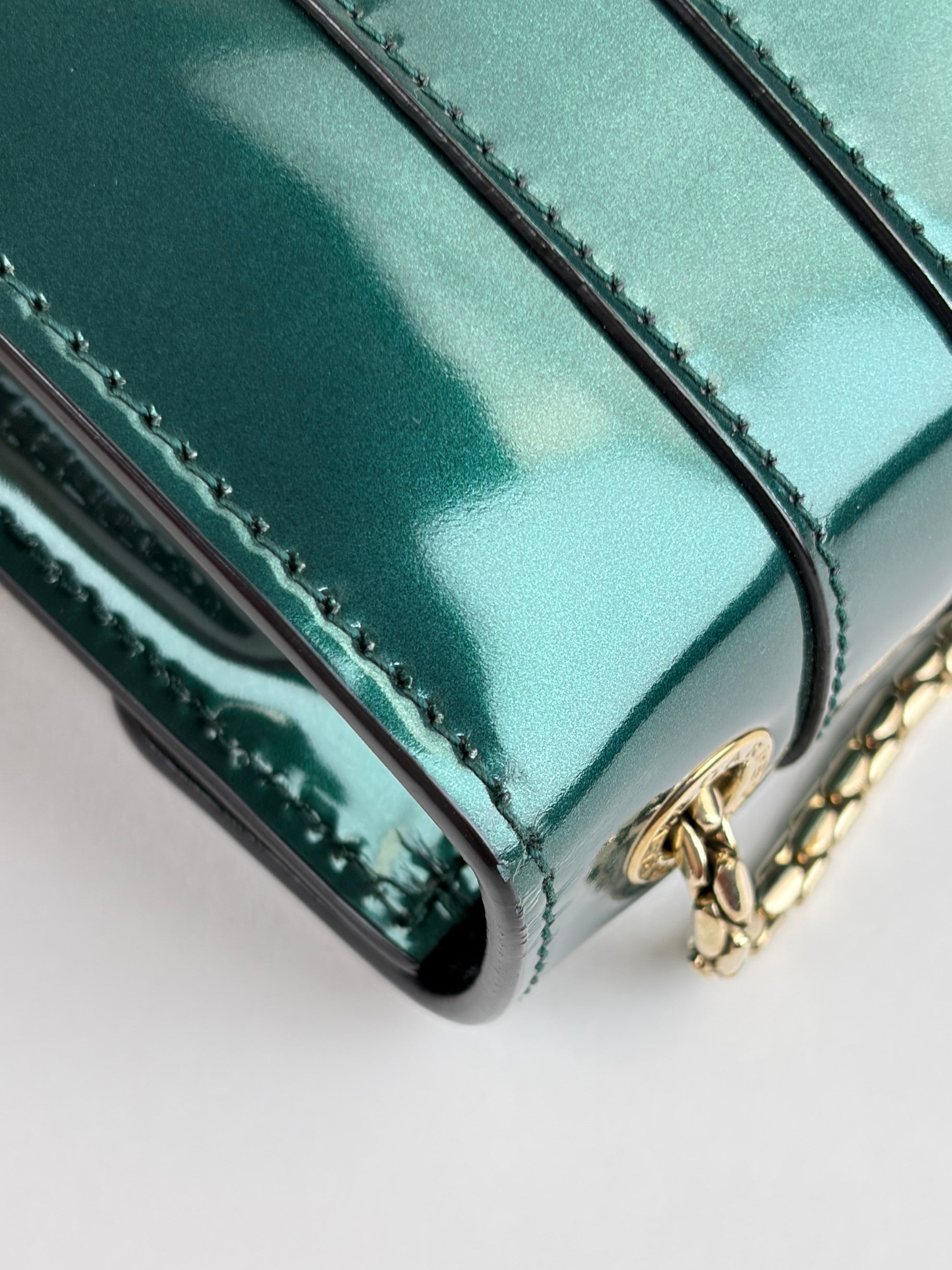Bvlgari Metallic green patent leather Serpenti Forever Shoulder Bag
