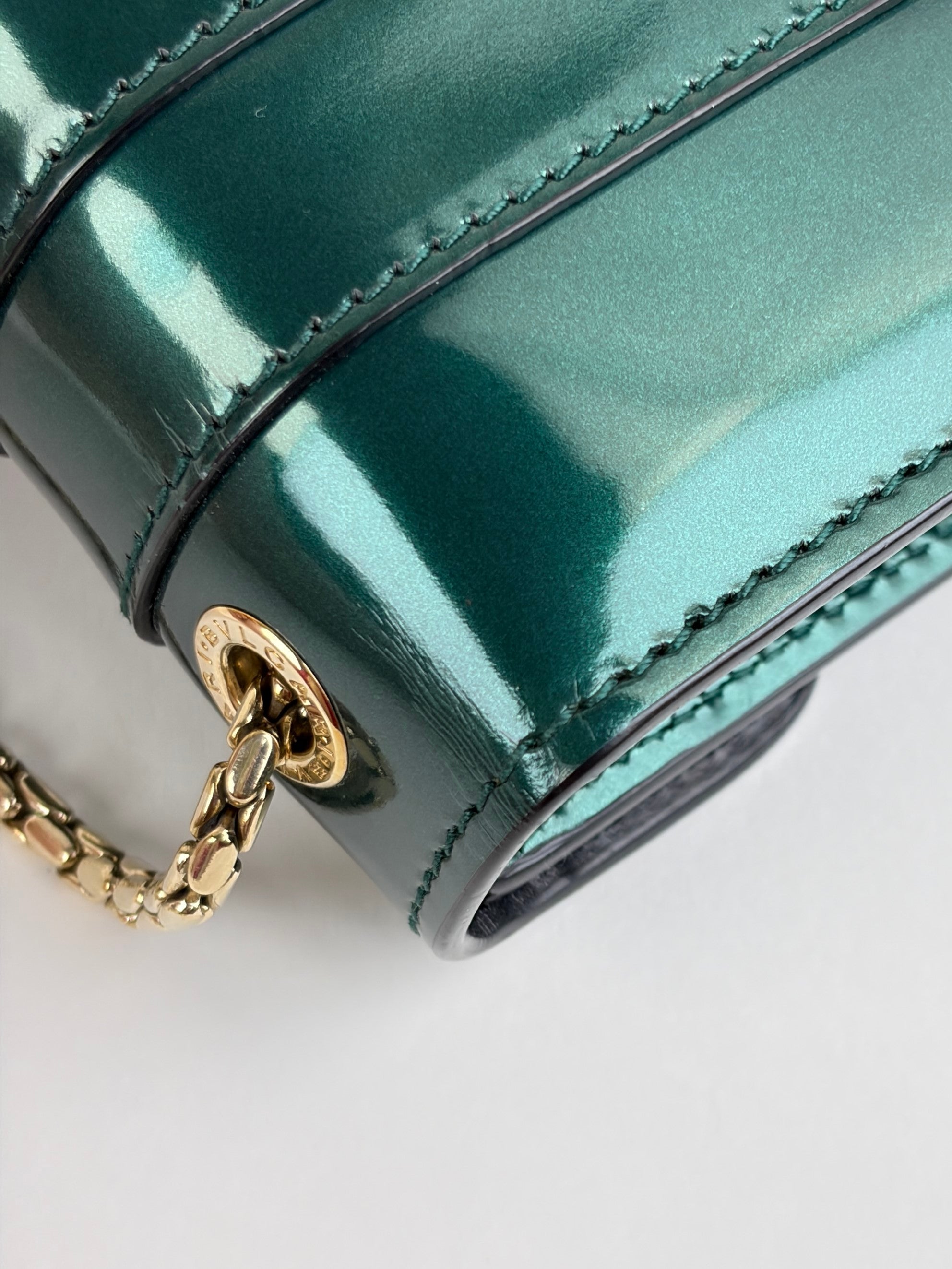 Bvlgari Metallic green patent leather Serpenti Forever Shoulder Bag