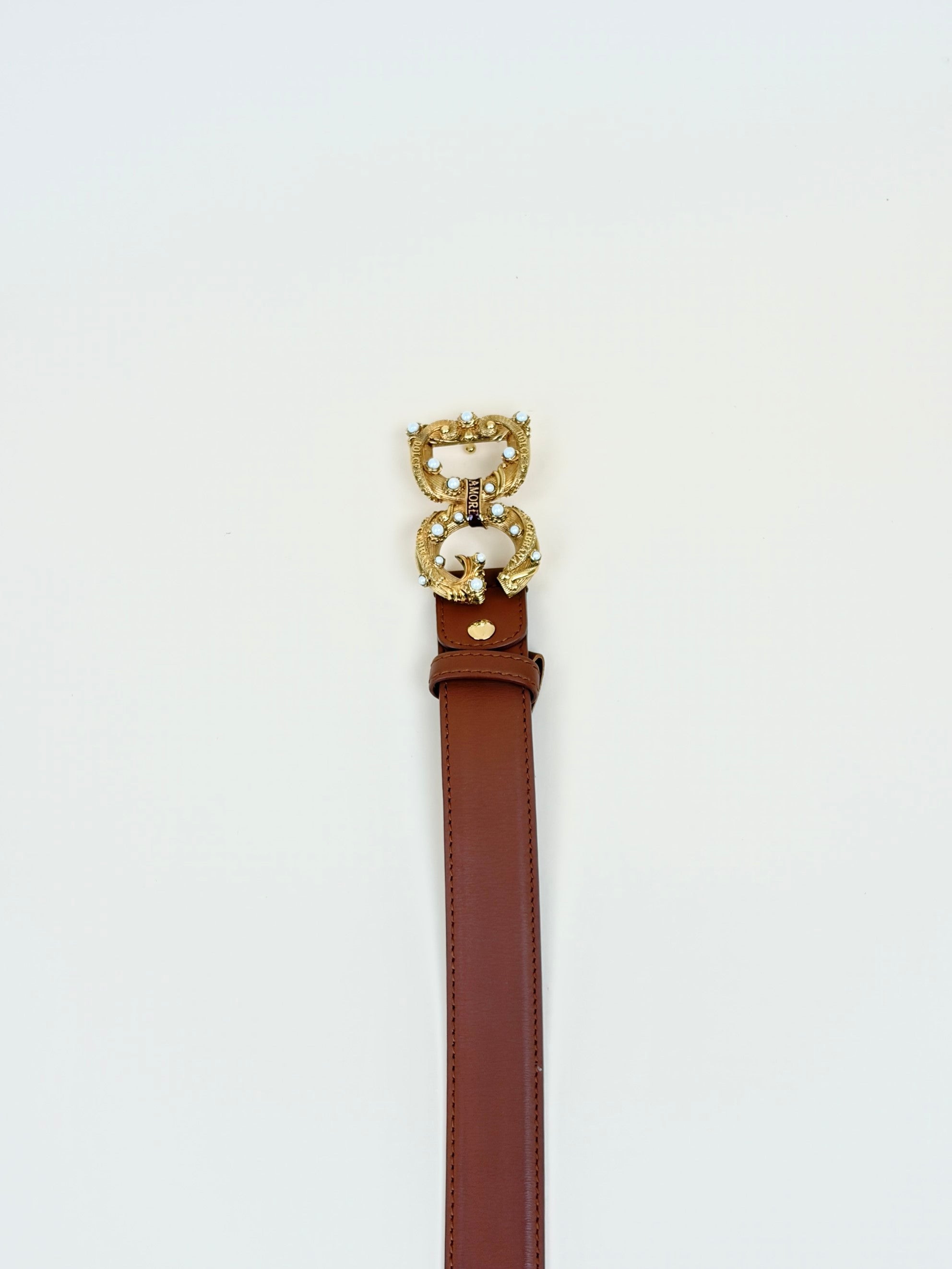 Dolce & Gabbana Camel DG Amore Logo Buckle Belt