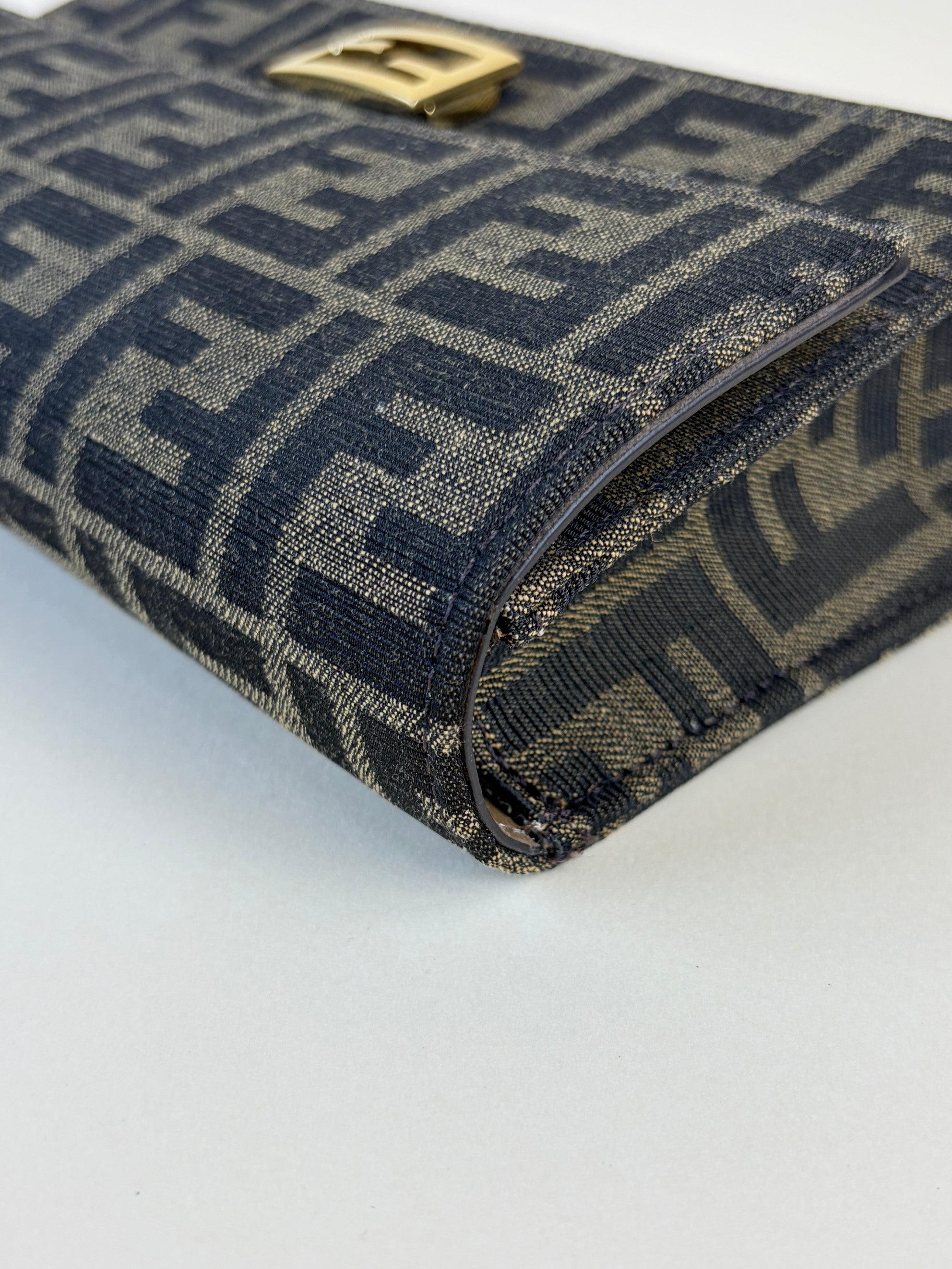 Fendi brown ff fabric wallet on chain baguette