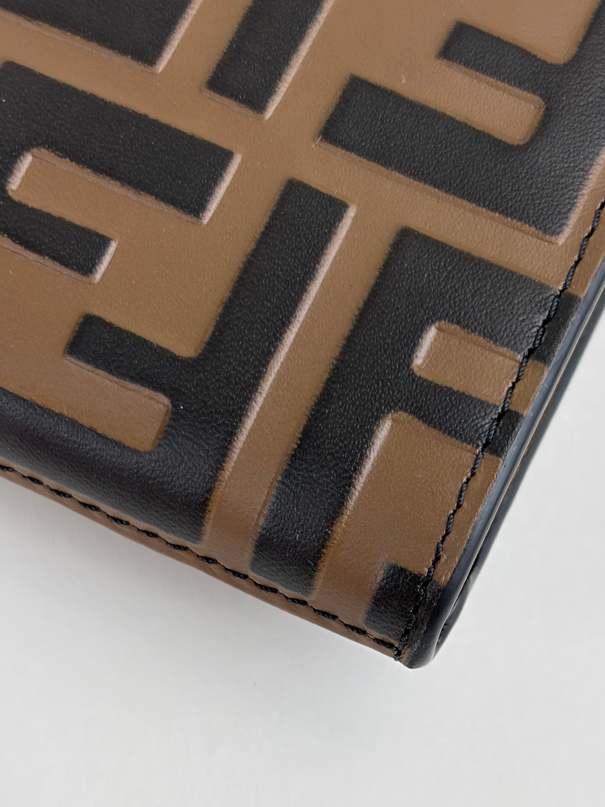 Fendi brown ff-motif embossed leather long wallet