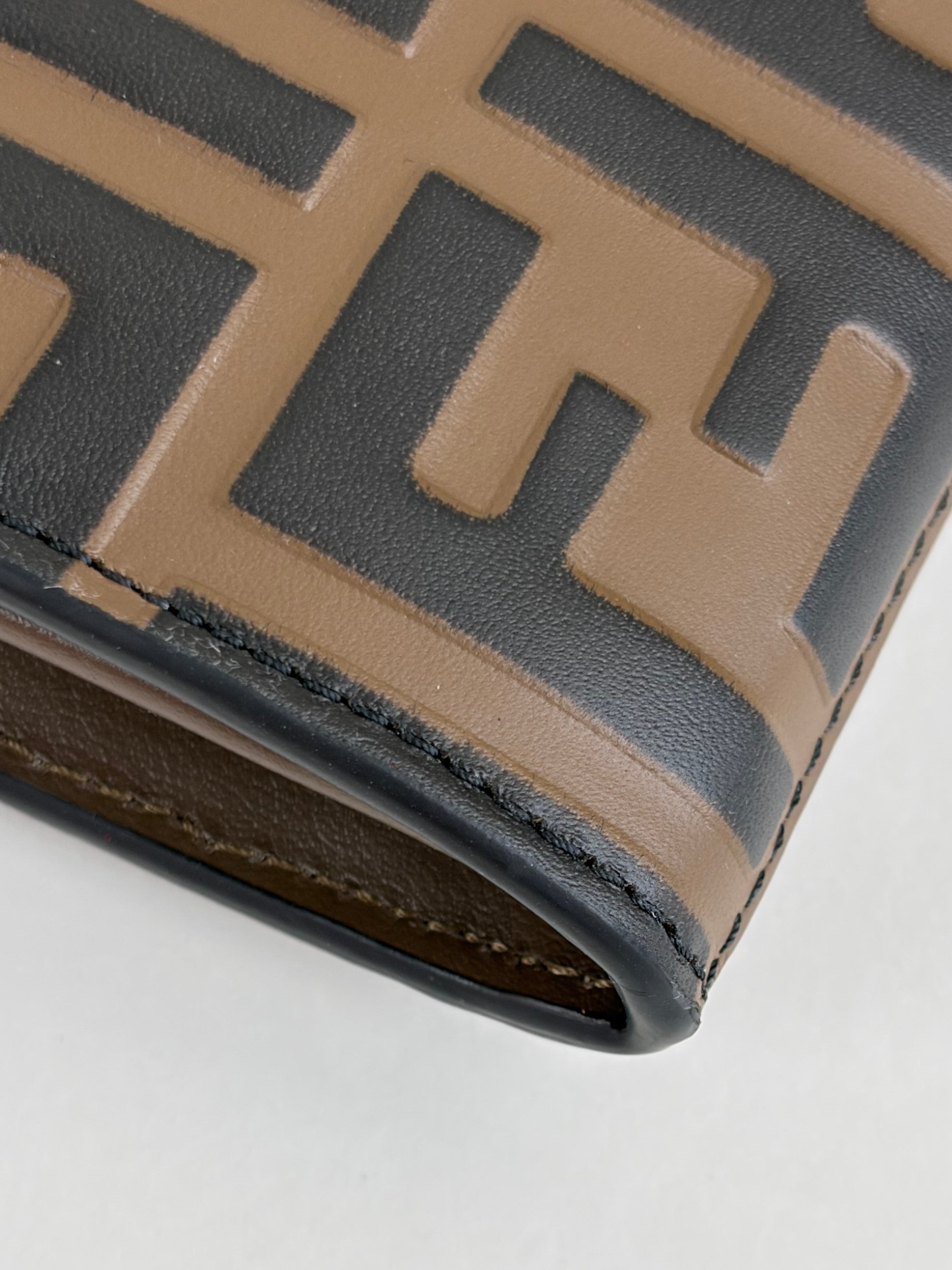 Fendi brown ff-motif embossed leather long wallet